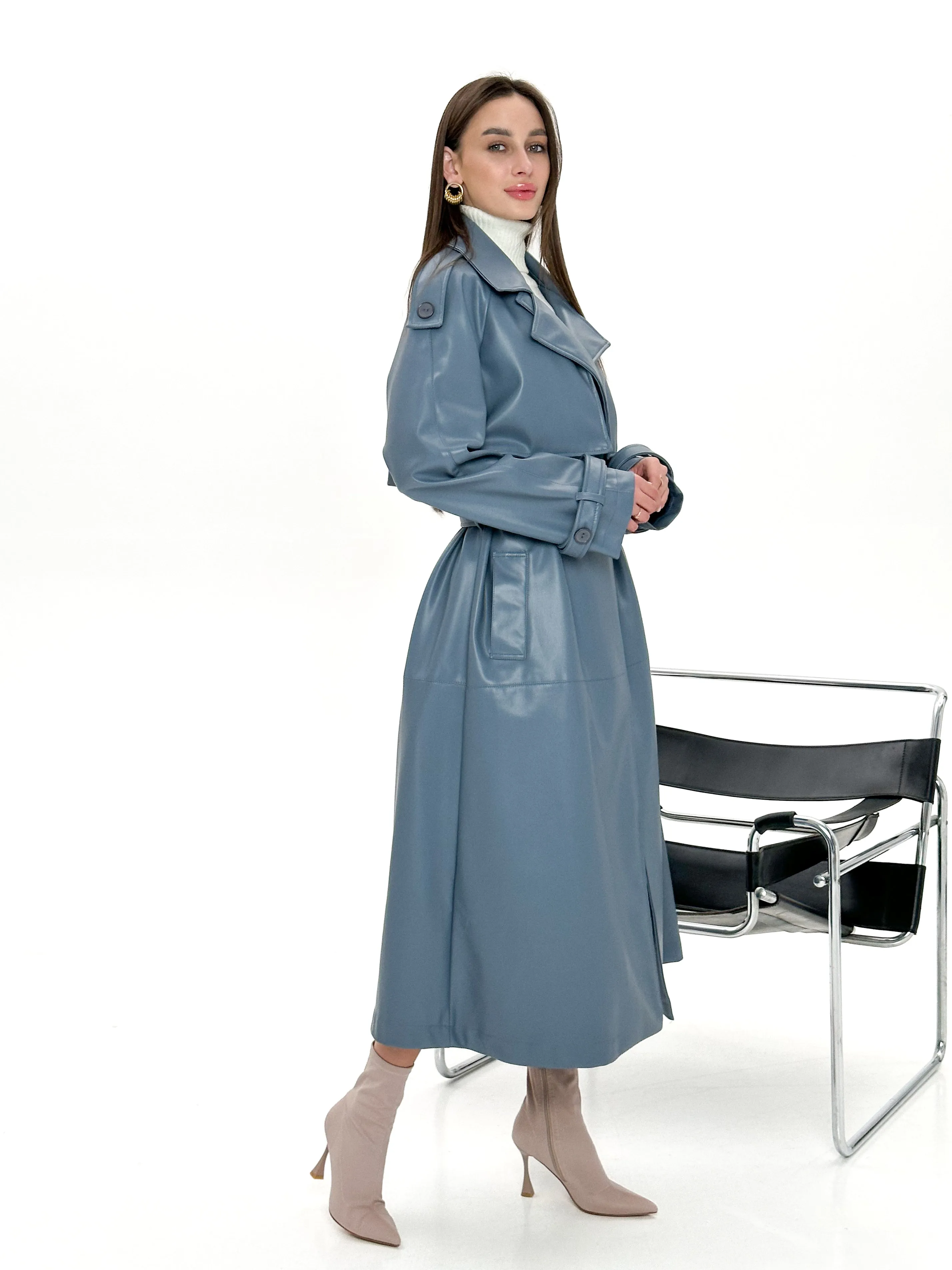 Leather-Effect Trench Coat