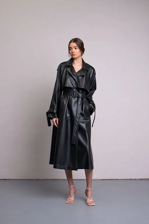 Leather-Effect Trench Coat