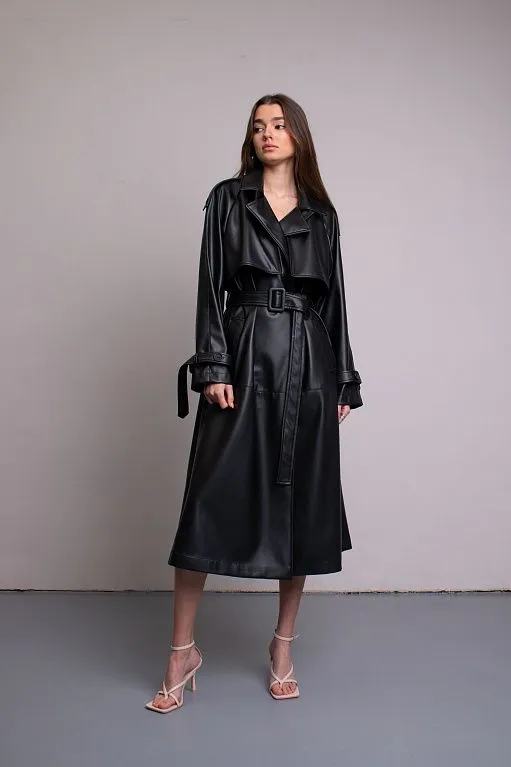 Leather-Effect Trench Coat