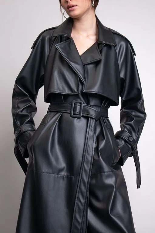 Leather-Effect Trench Coat