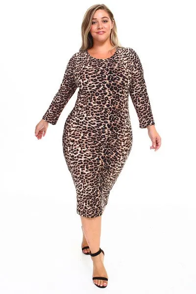 Leopard Bodycon Plus Size Midi Dress