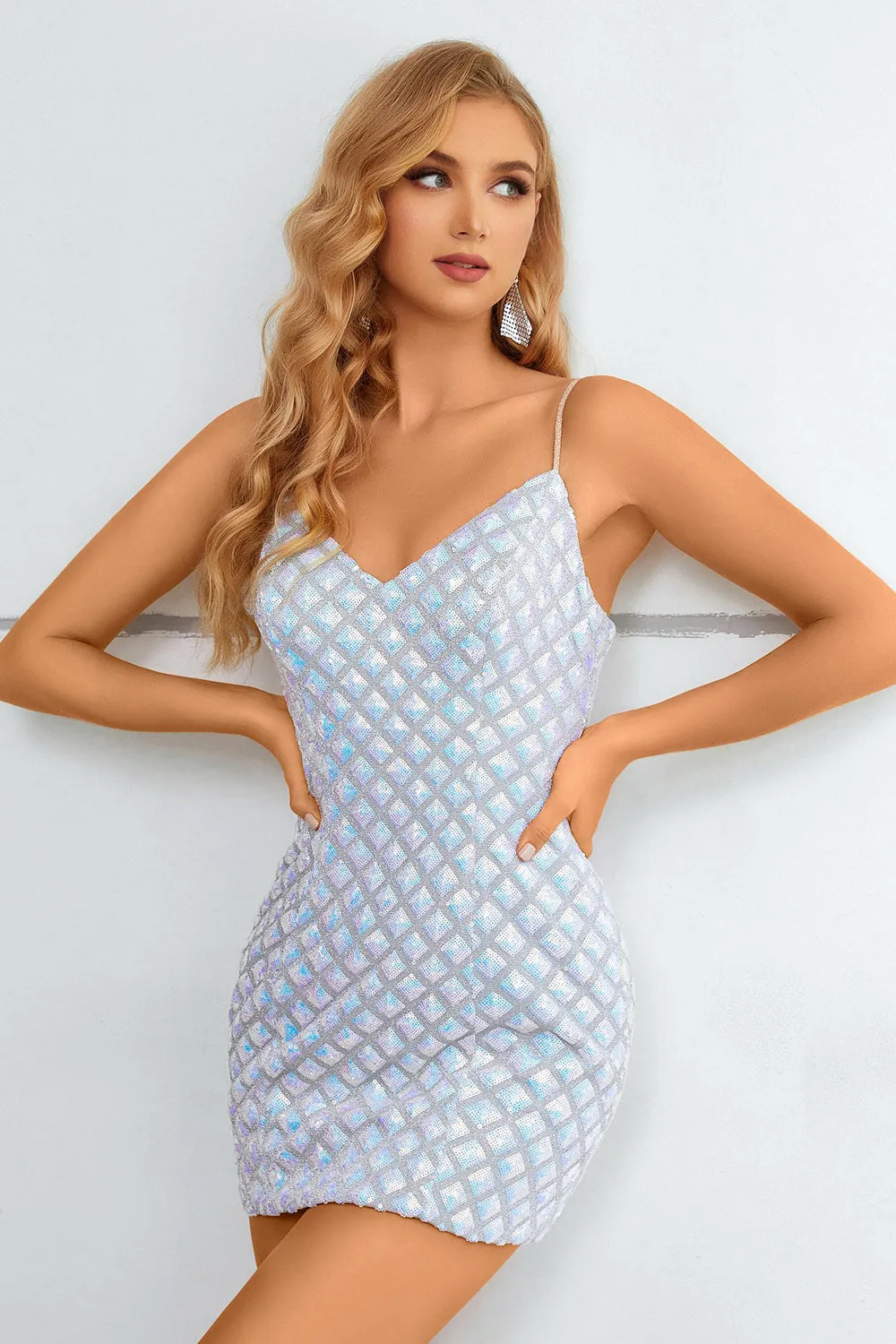 Light Blue SPaghetti Straps Bodycon Homecoming Dress