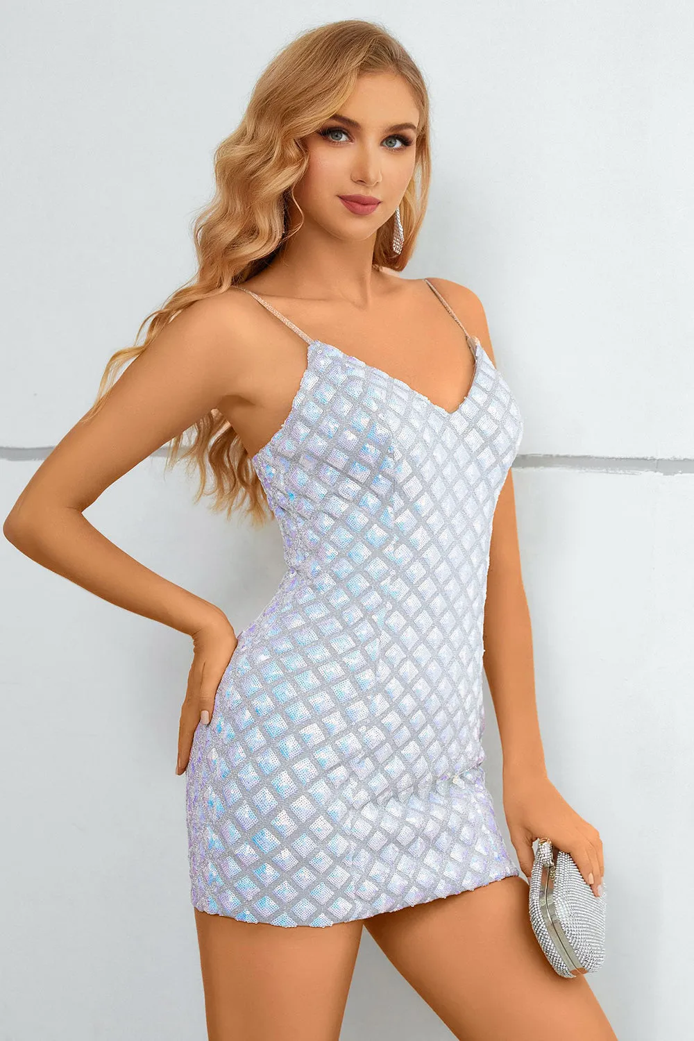 Light Blue SPaghetti Straps Bodycon Homecoming Dress