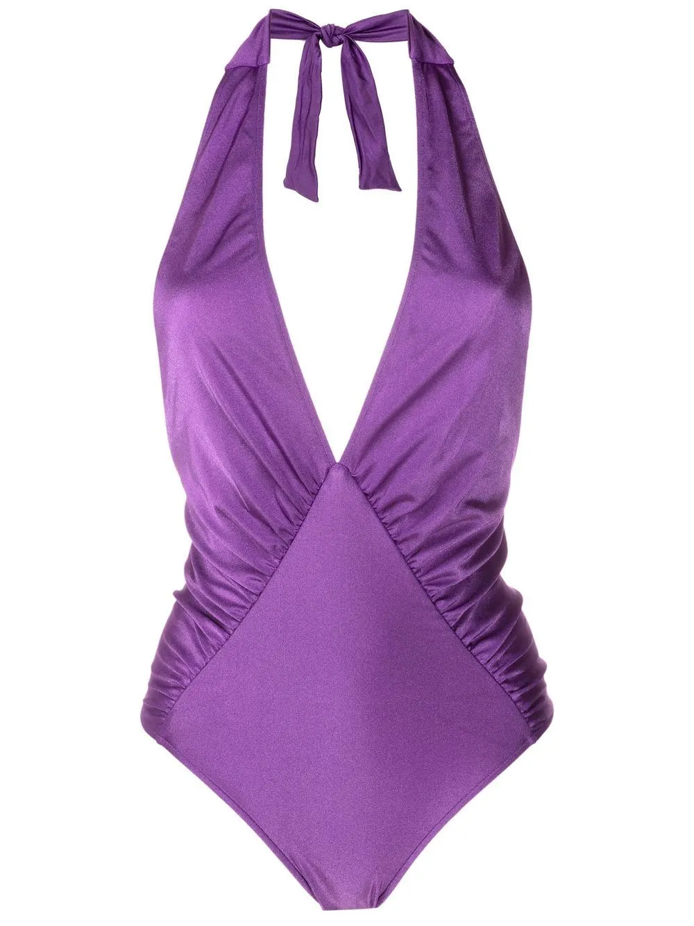 Lipstick Solid Halterneck Frilled Swimsuit