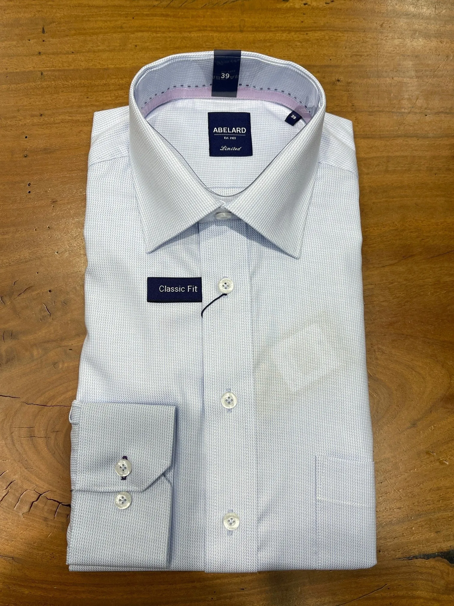 Long Sleeve Business Shirt - Geometric - Sky Blue & White