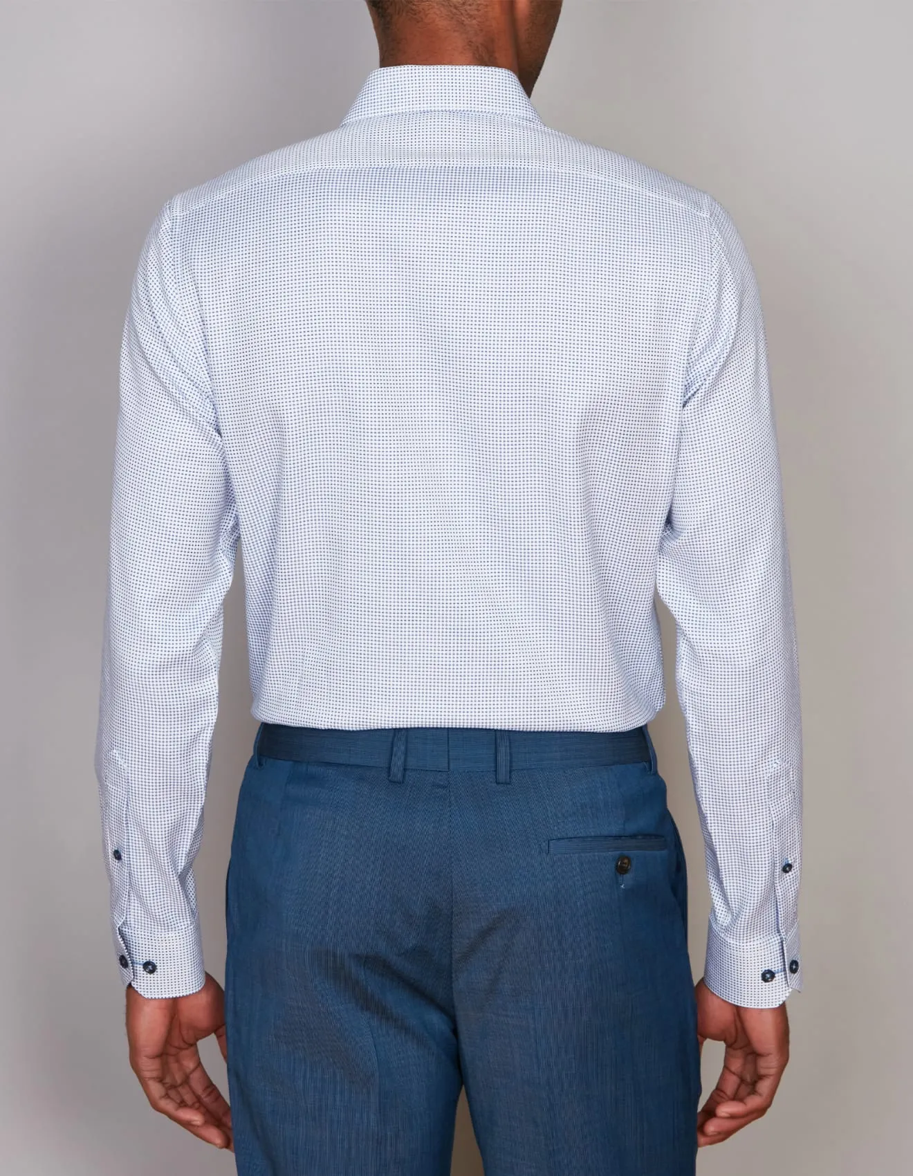 Long Sleeve Business Shirt - Slim Fit - Royal Blue & White