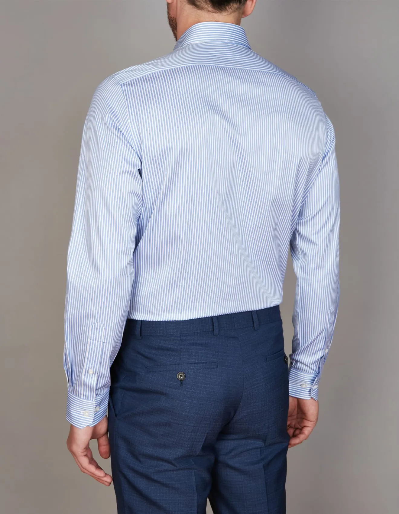 Long Sleeve Business Shirt - Stripe - Royal Blue & White