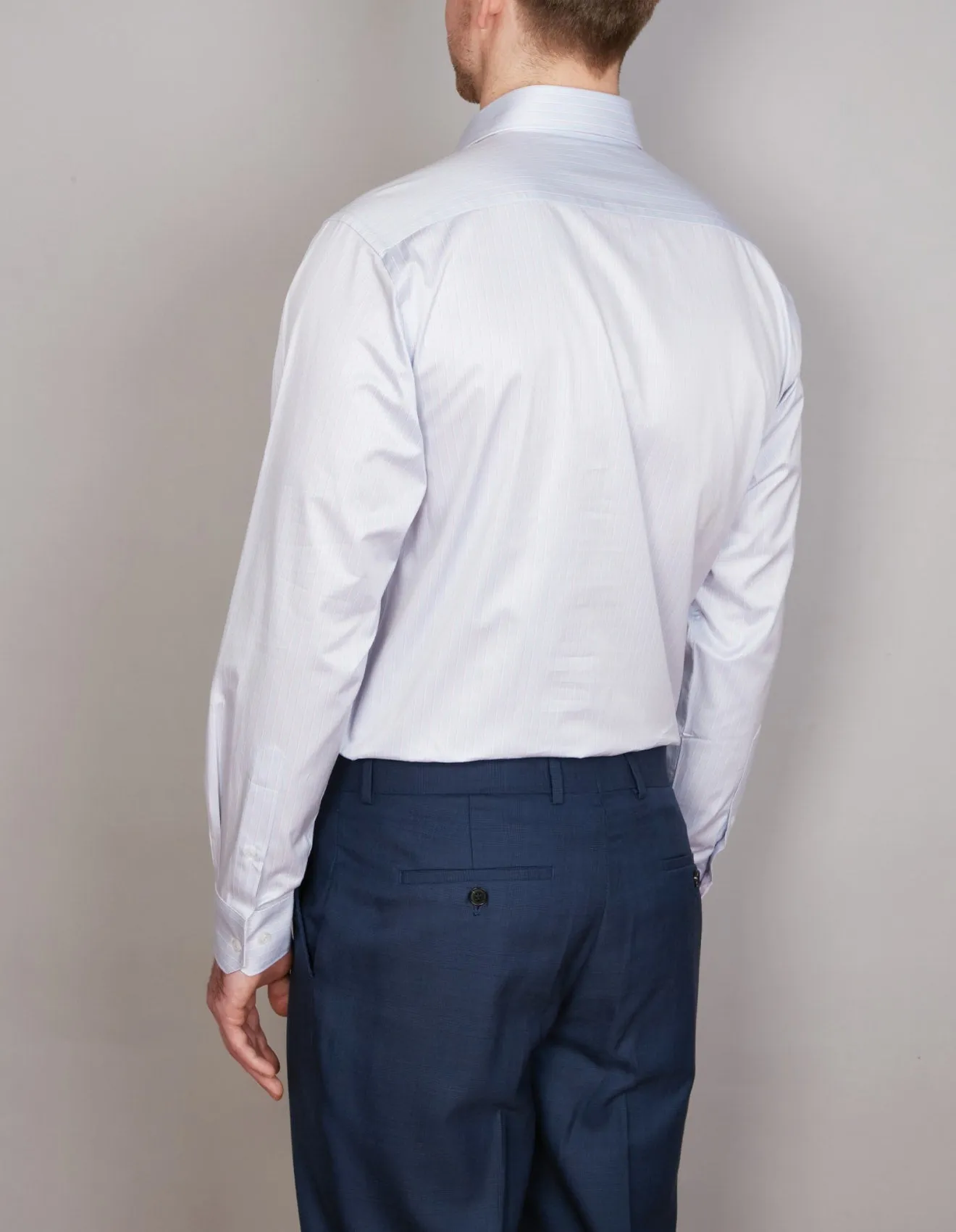 Long Sleeve Business Shirt - Stripe - Sky Blue & Pale Pink