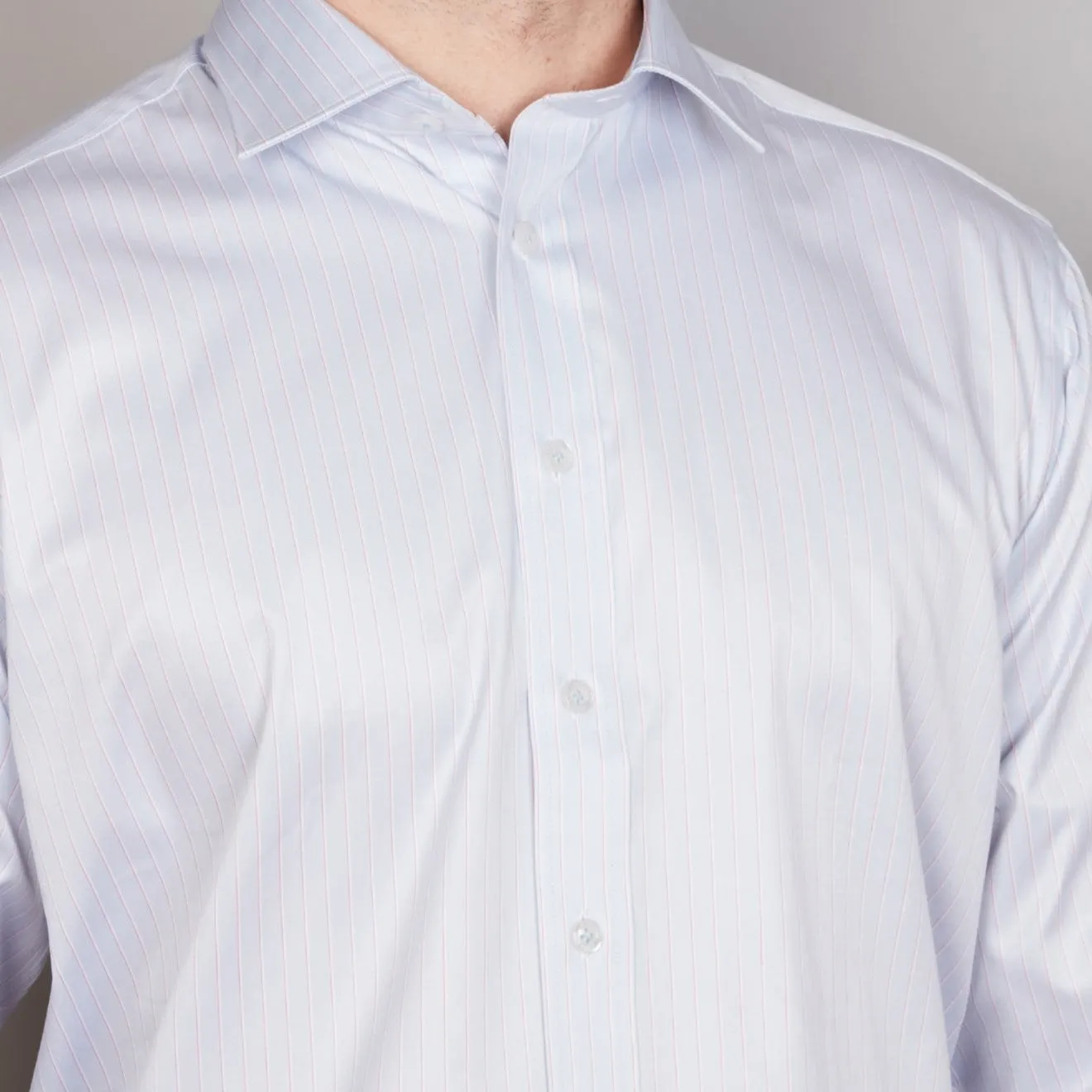 Long Sleeve Business Shirt - Stripe - Sky Blue & Pale Pink