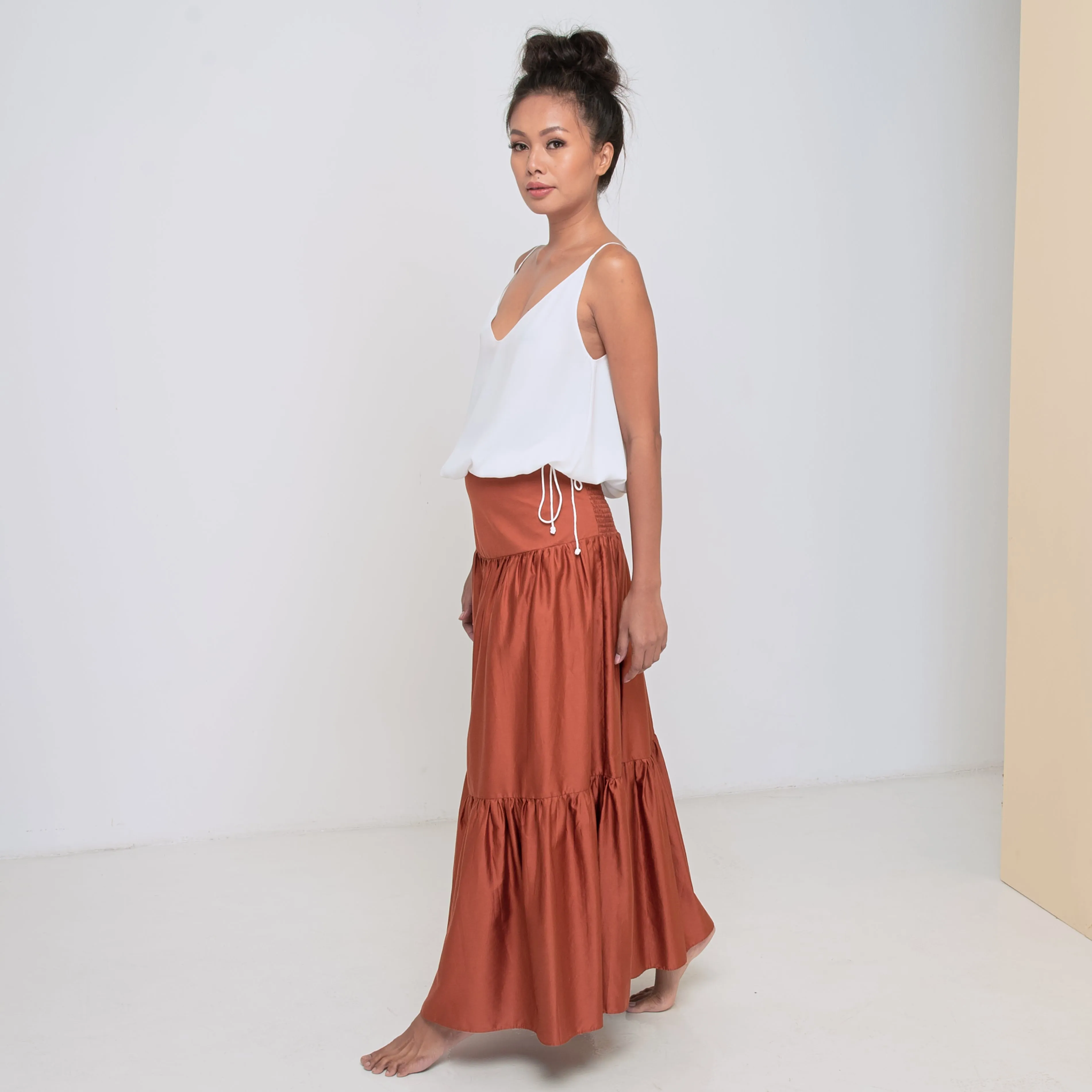 LONG VOLANTS SKIRT - Cotton Sateen | Rusty