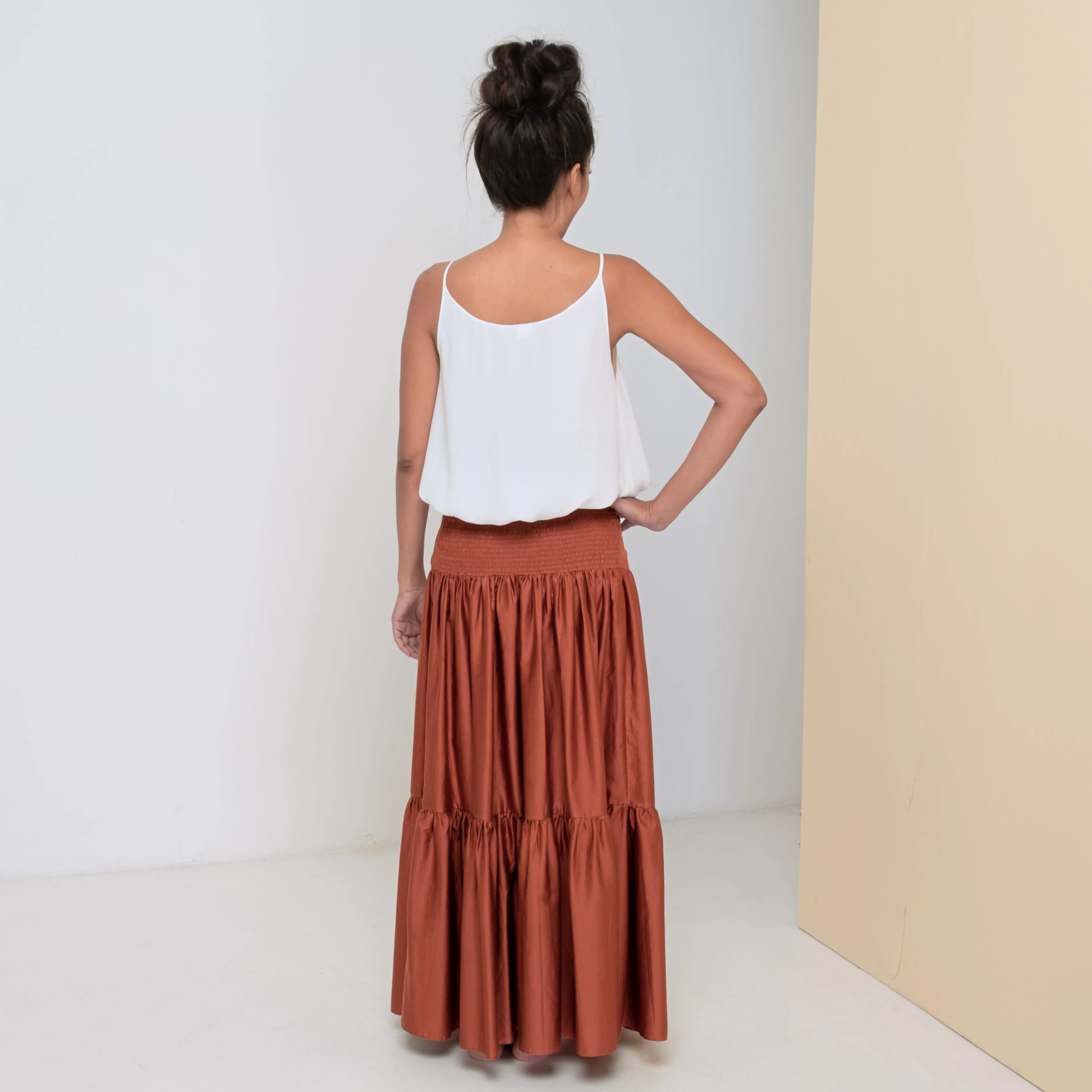 LONG VOLANTS SKIRT - Cotton Sateen | Rusty