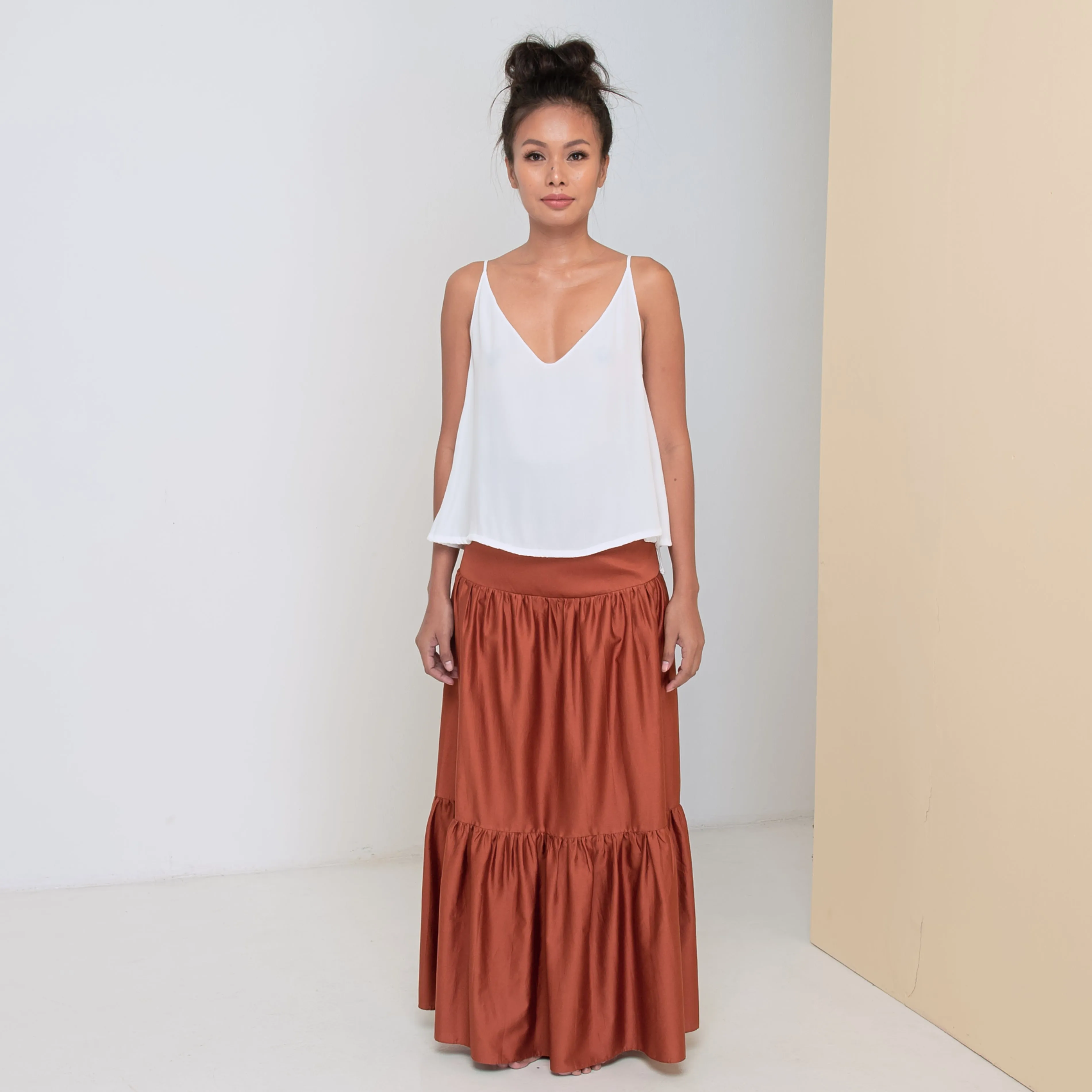 LONG VOLANTS SKIRT - Cotton Sateen | Rusty