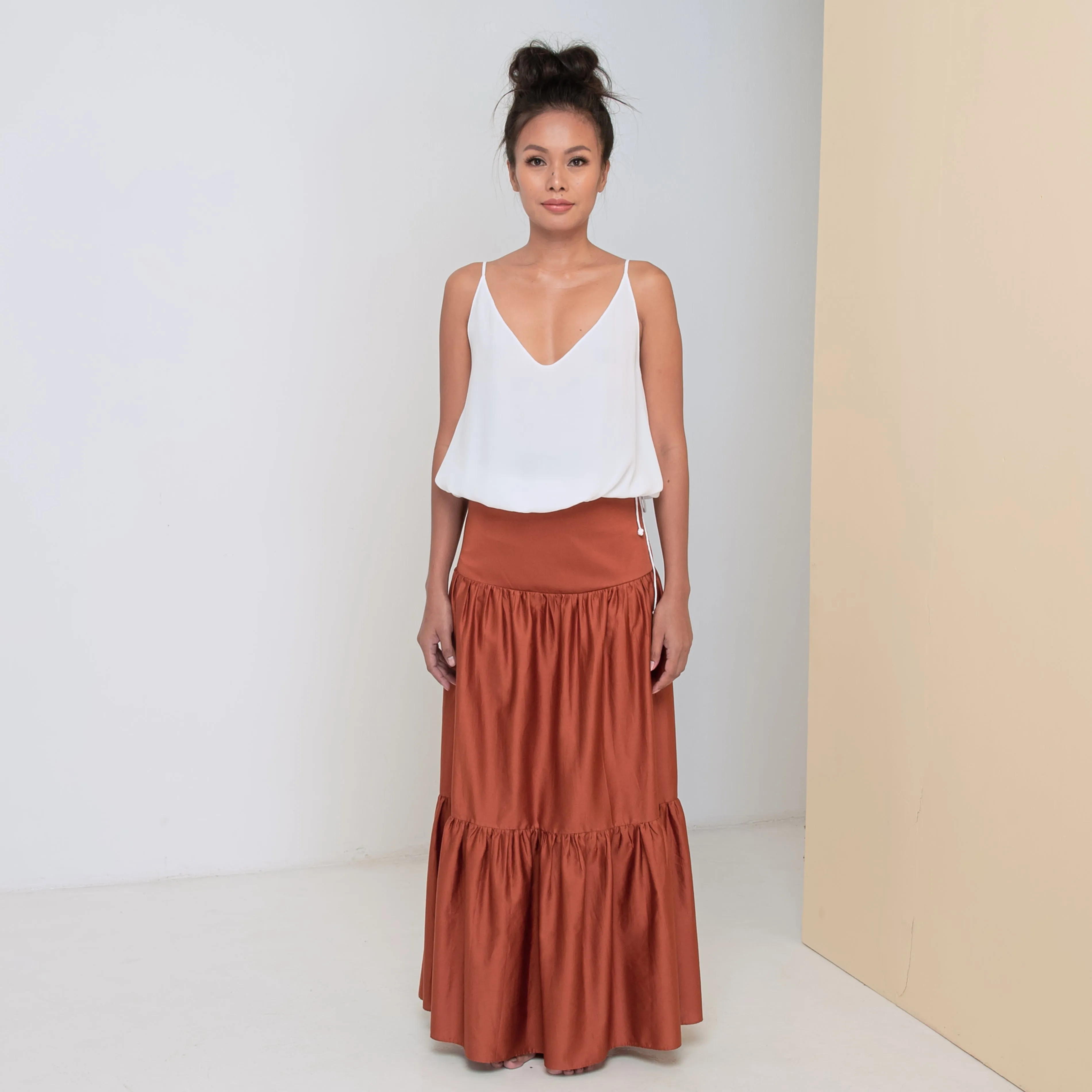 LONG VOLANTS SKIRT - Cotton Sateen | Rusty