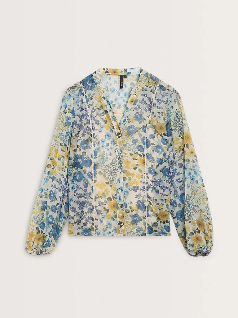 LOV Off-White Floral Printed Blouse with Camisole