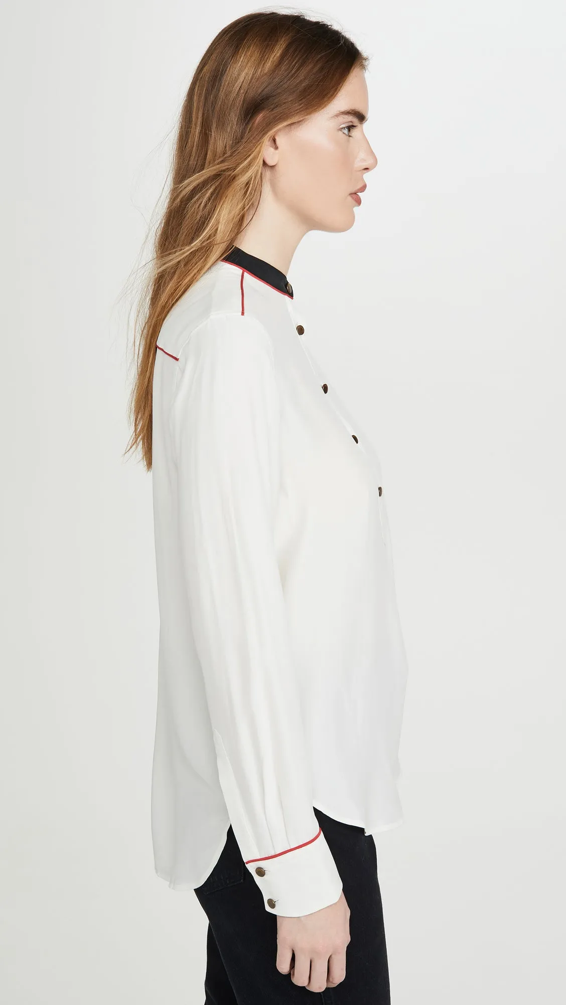 Luca Silk Mandarin Collar Blouse - Marshmellow