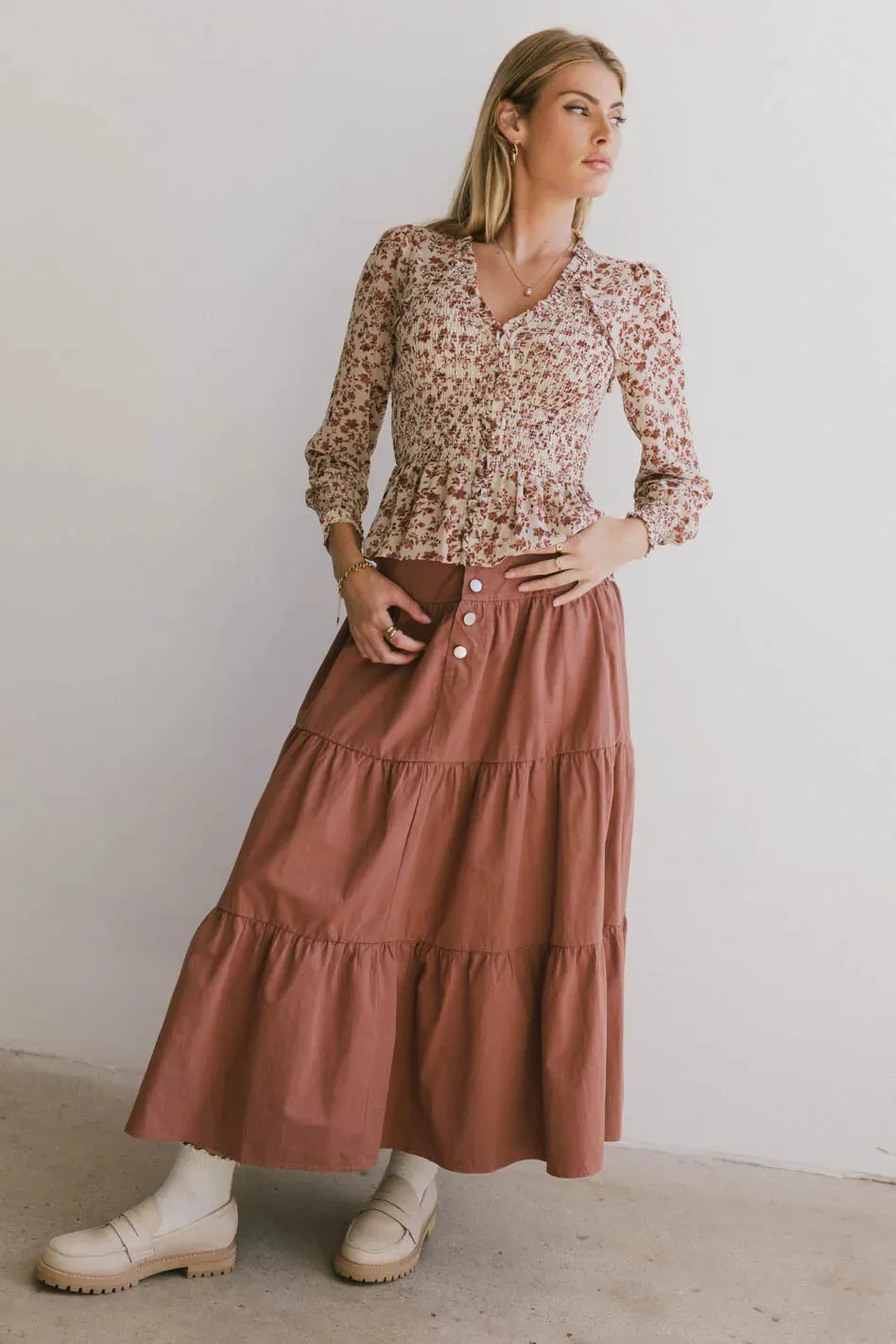 Luna Tiered Maxi Skirt in Mauve