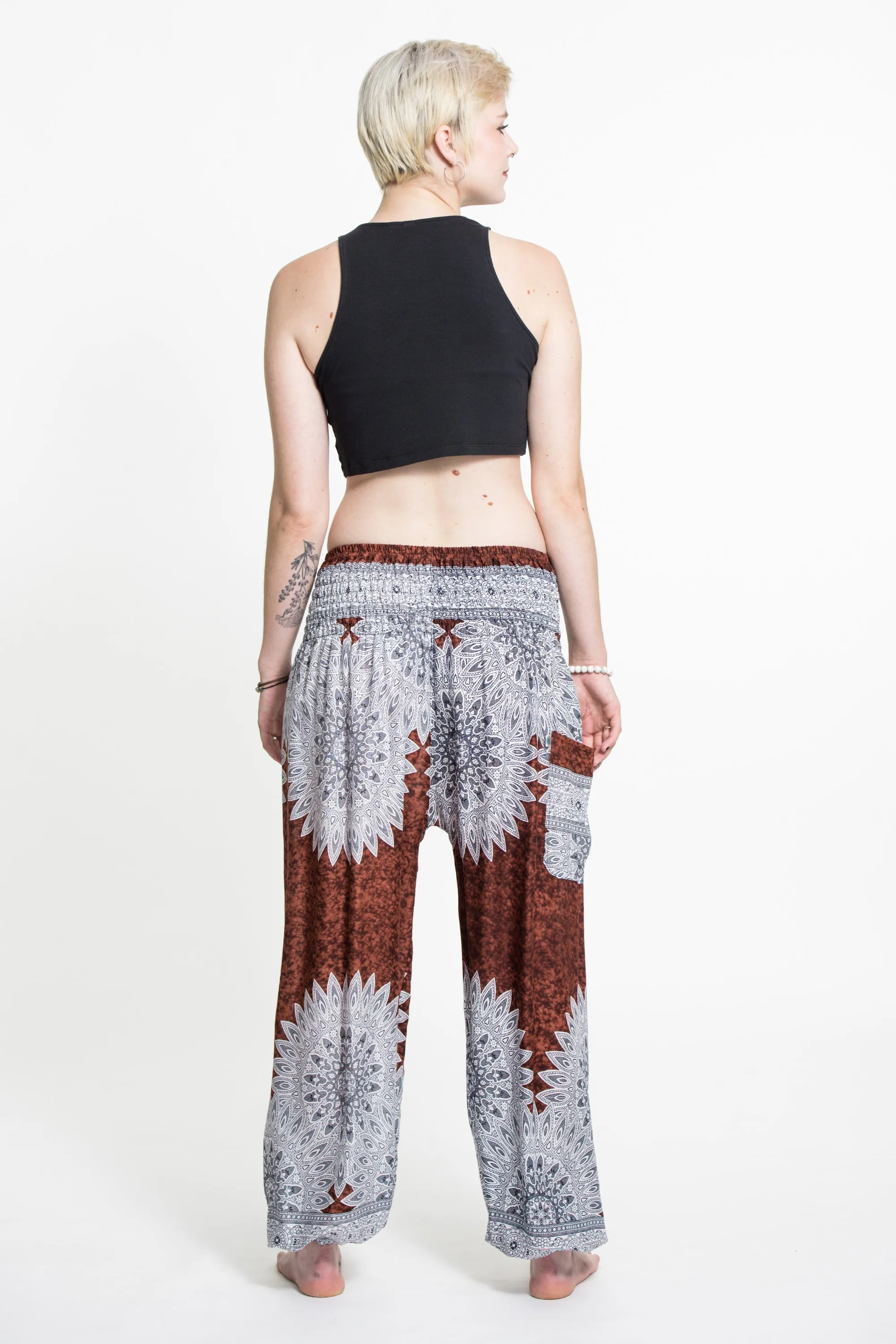 Marble Mandalas Women's Harem Pants in Brown