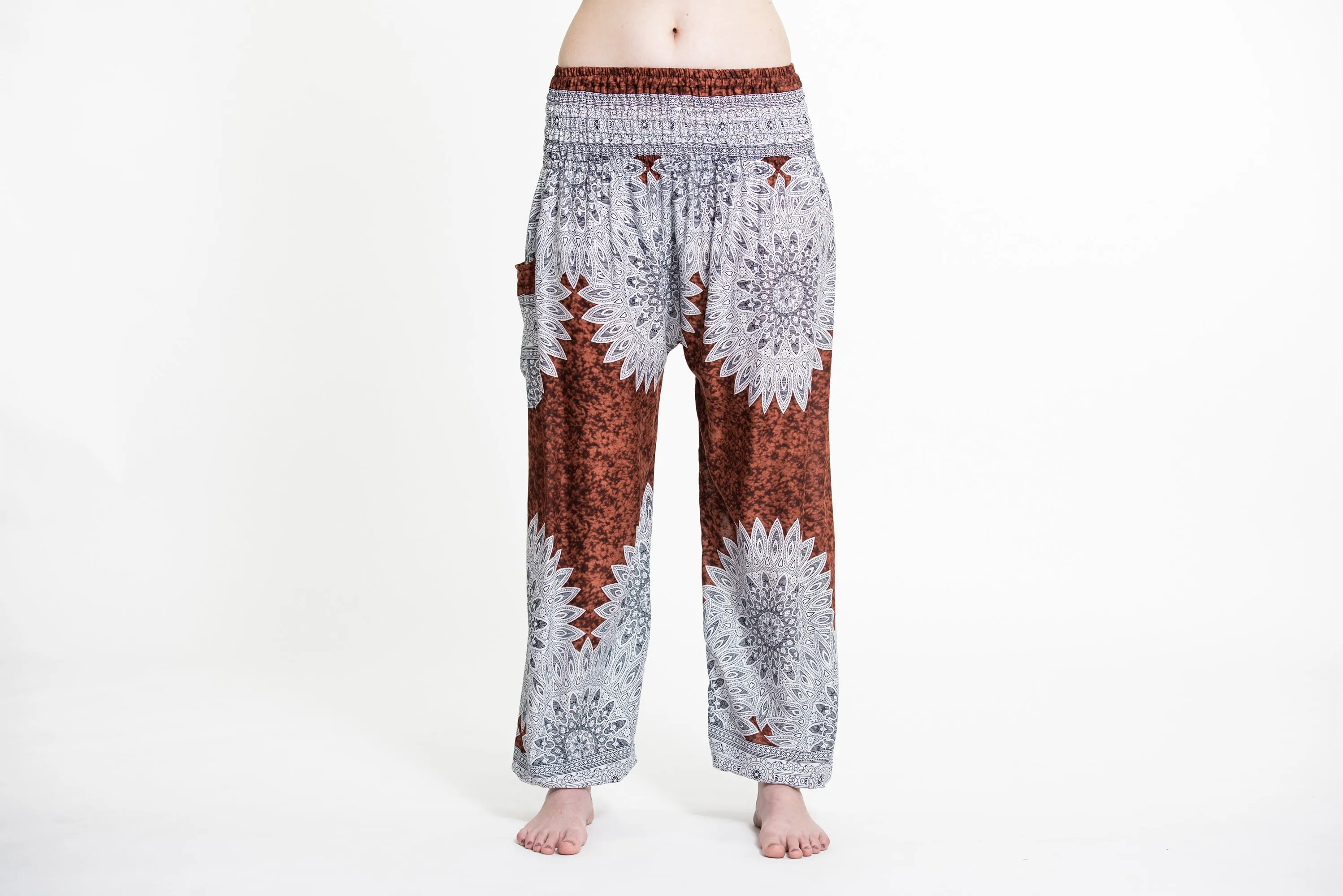 Marble Mandalas Women's Harem Pants in Brown