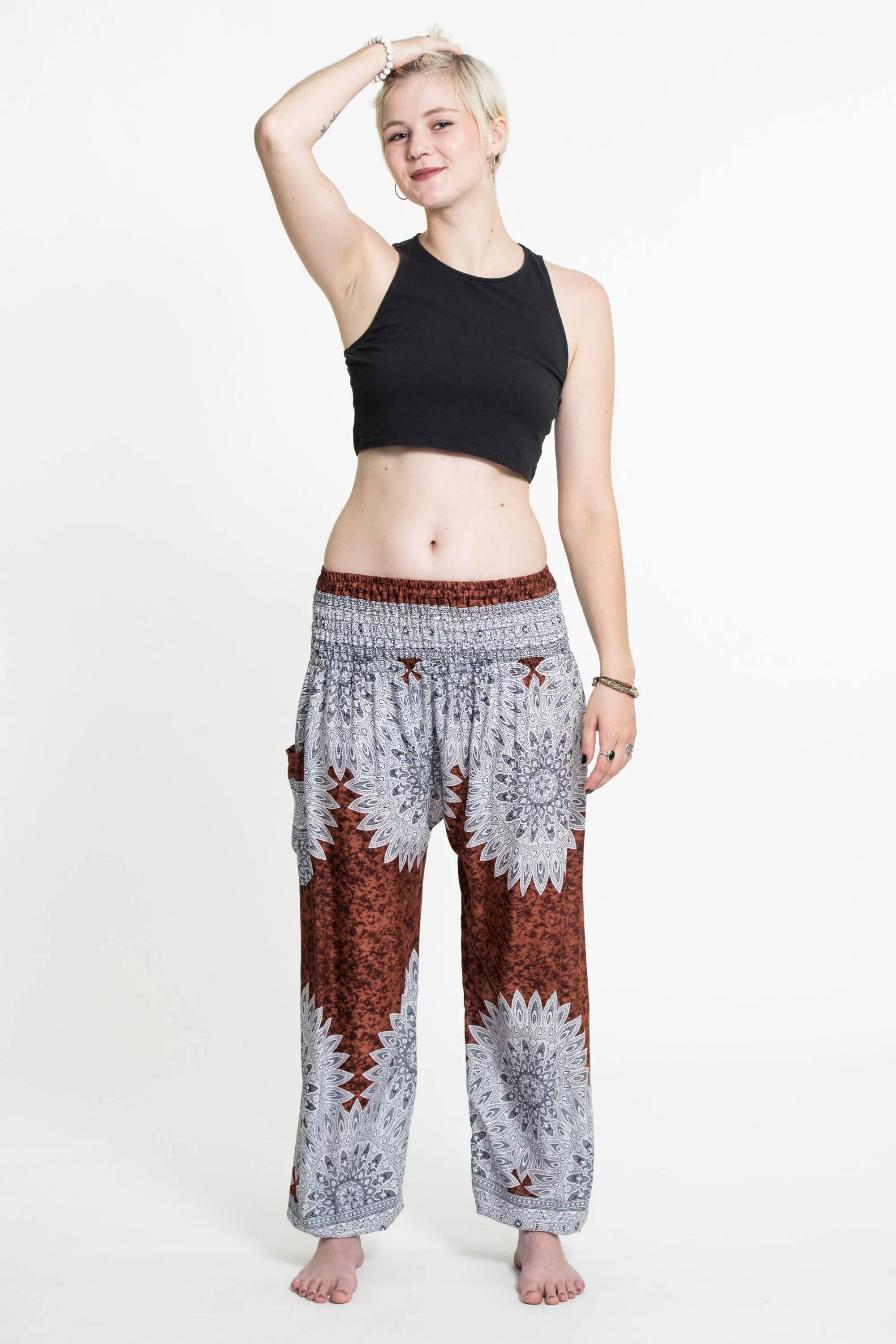 Marble Mandalas Women's Harem Pants in Brown