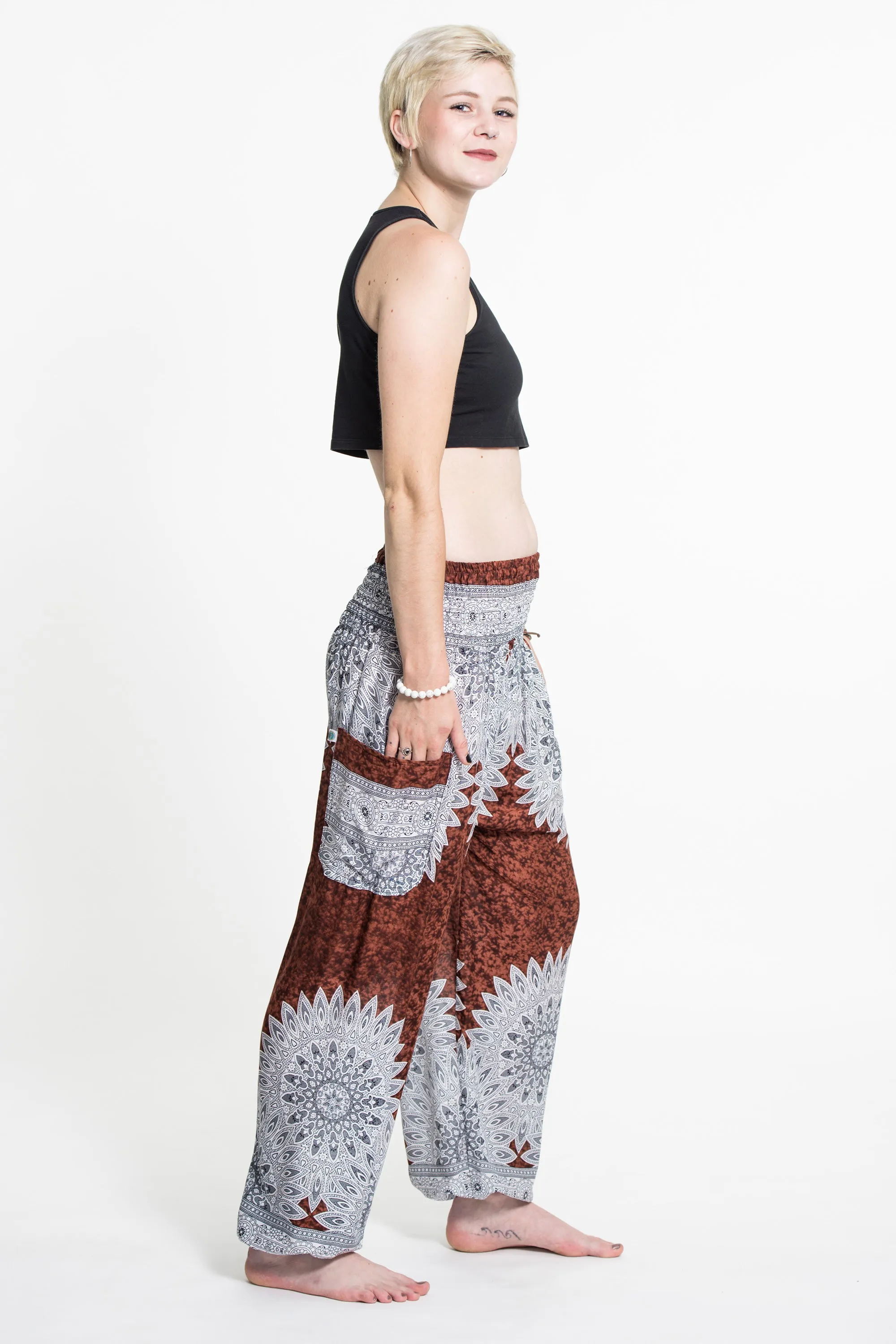 Marble Mandalas Women's Harem Pants in Brown