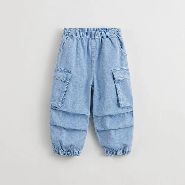 MARC & JANIE Girls Big Pocket Cargo Denim Parachute Pants 240213