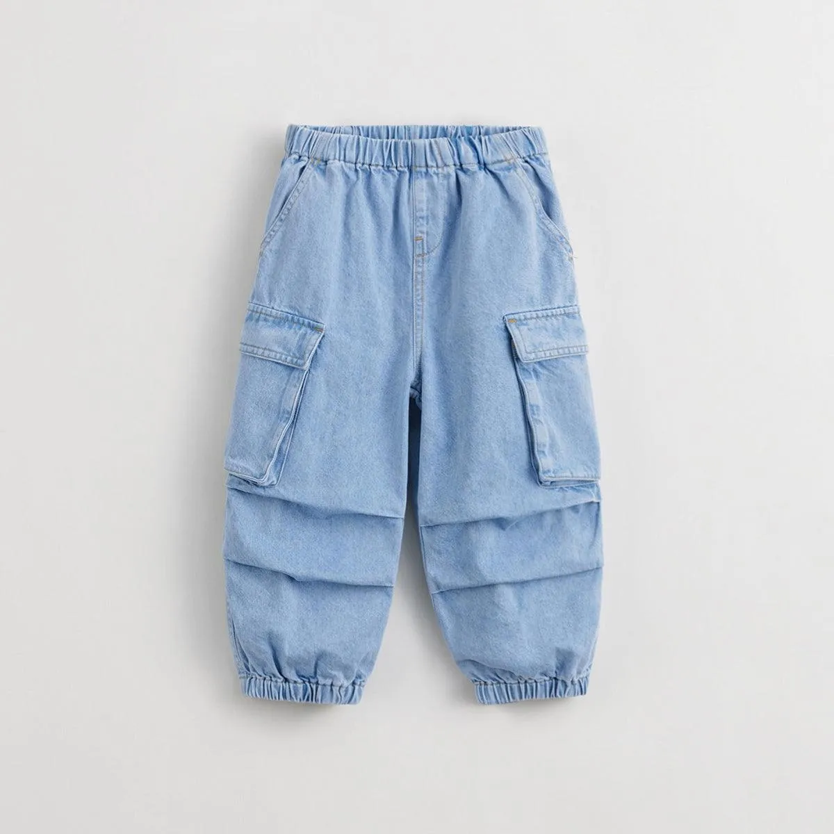 MARC & JANIE Girls Big Pocket Cargo Denim Parachute Pants 240213