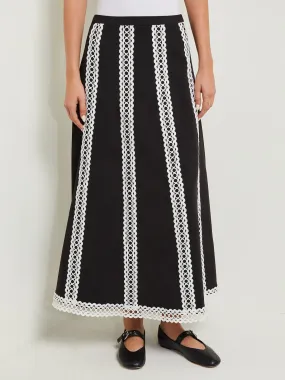 Maxi A-Line Skirt - Eyelet Trim Woven Twill