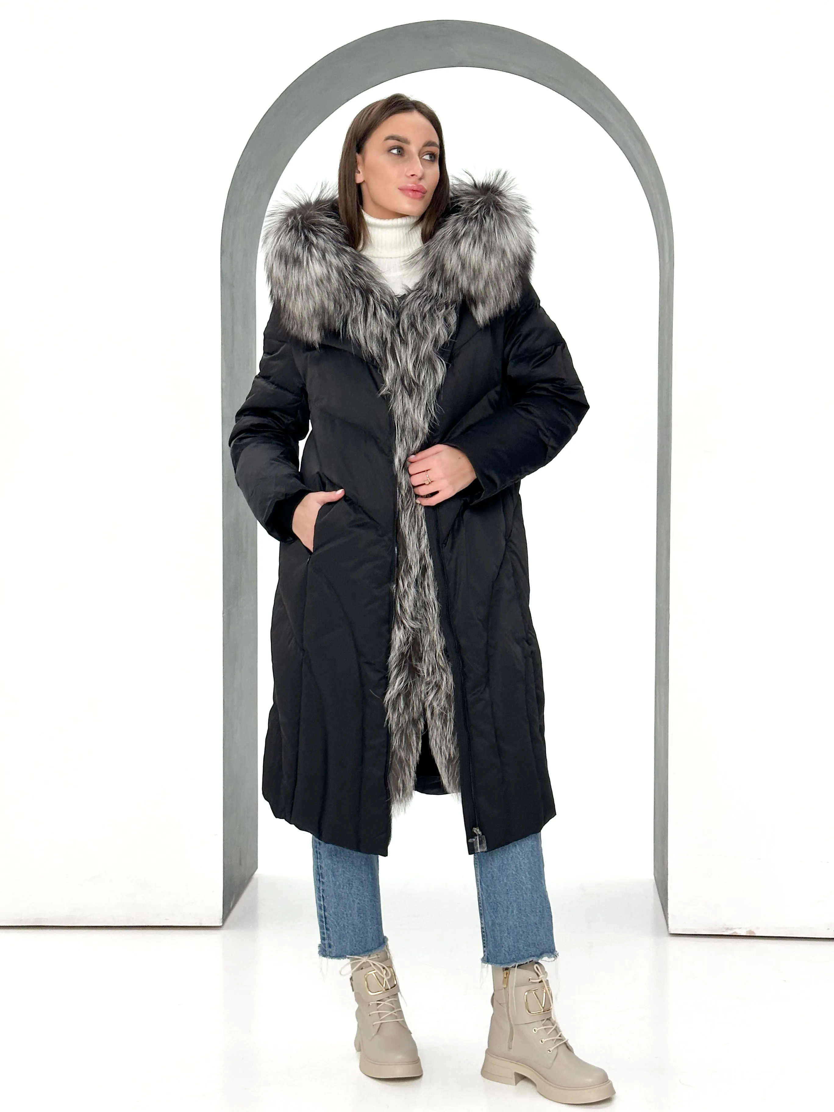 Melia Genuine Silver Fox Fur Down Parka