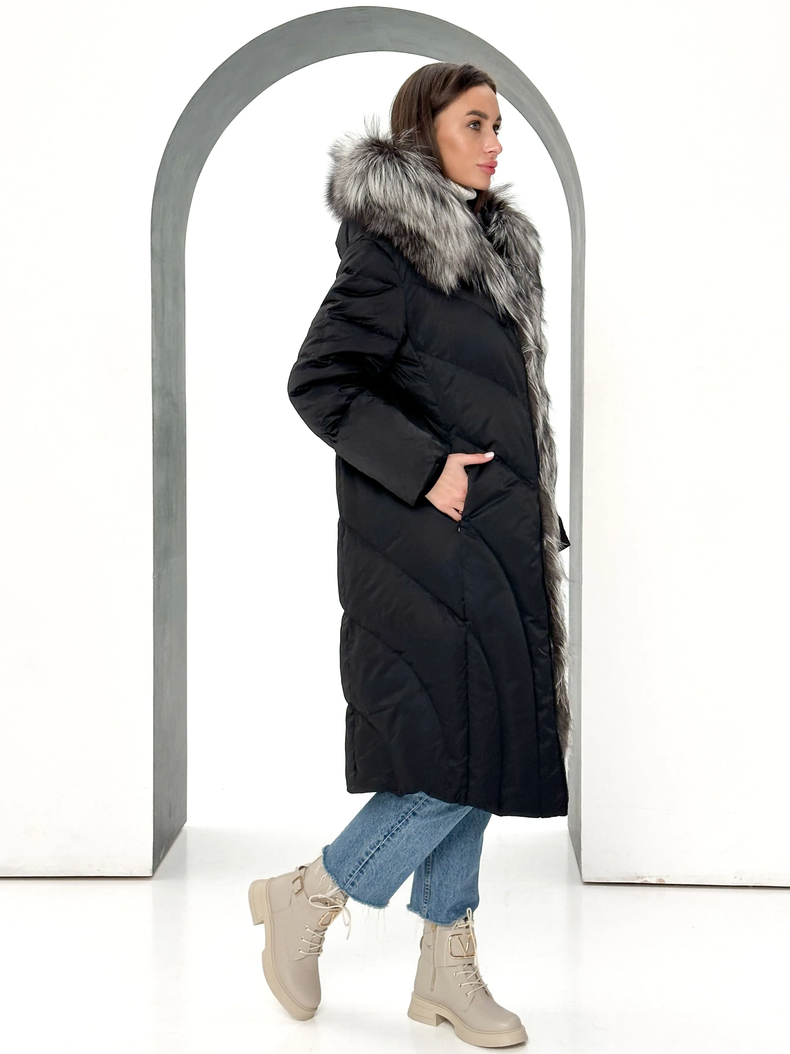 Melia Genuine Silver Fox Fur Down Parka