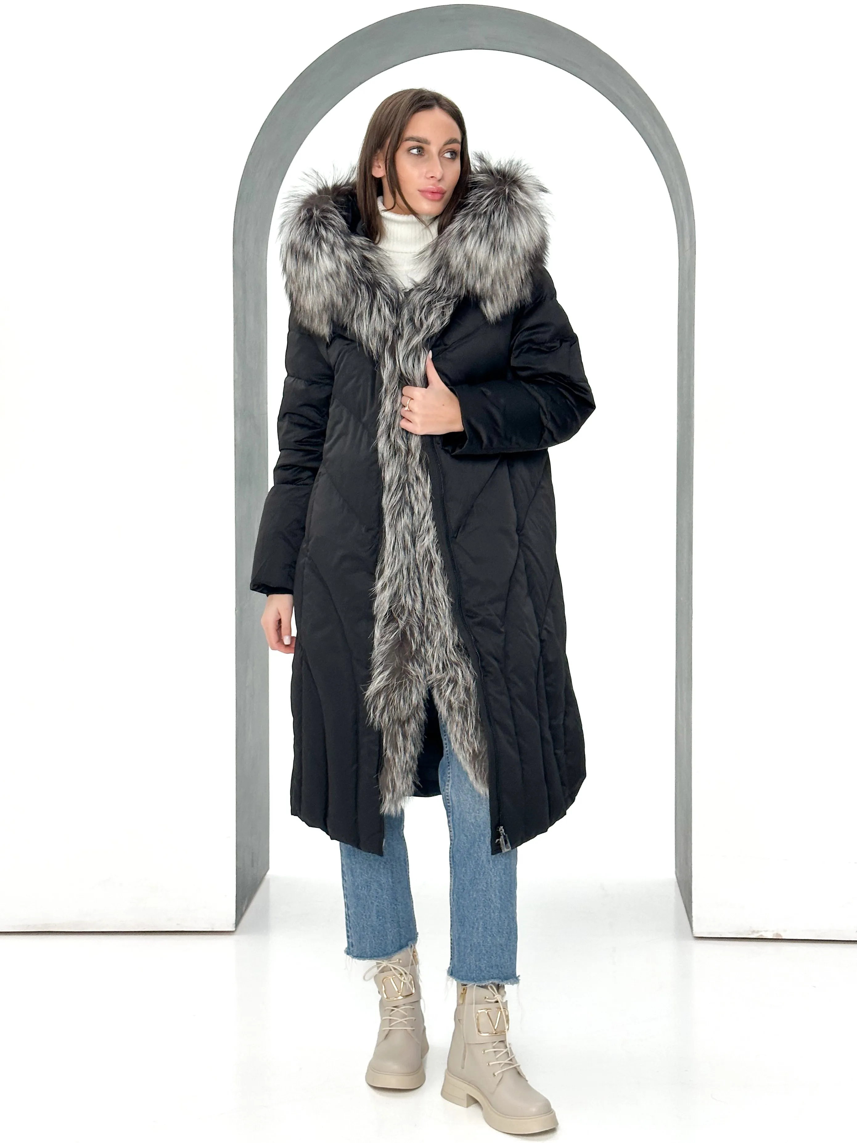 Melia Genuine Silver Fox Fur Down Parka