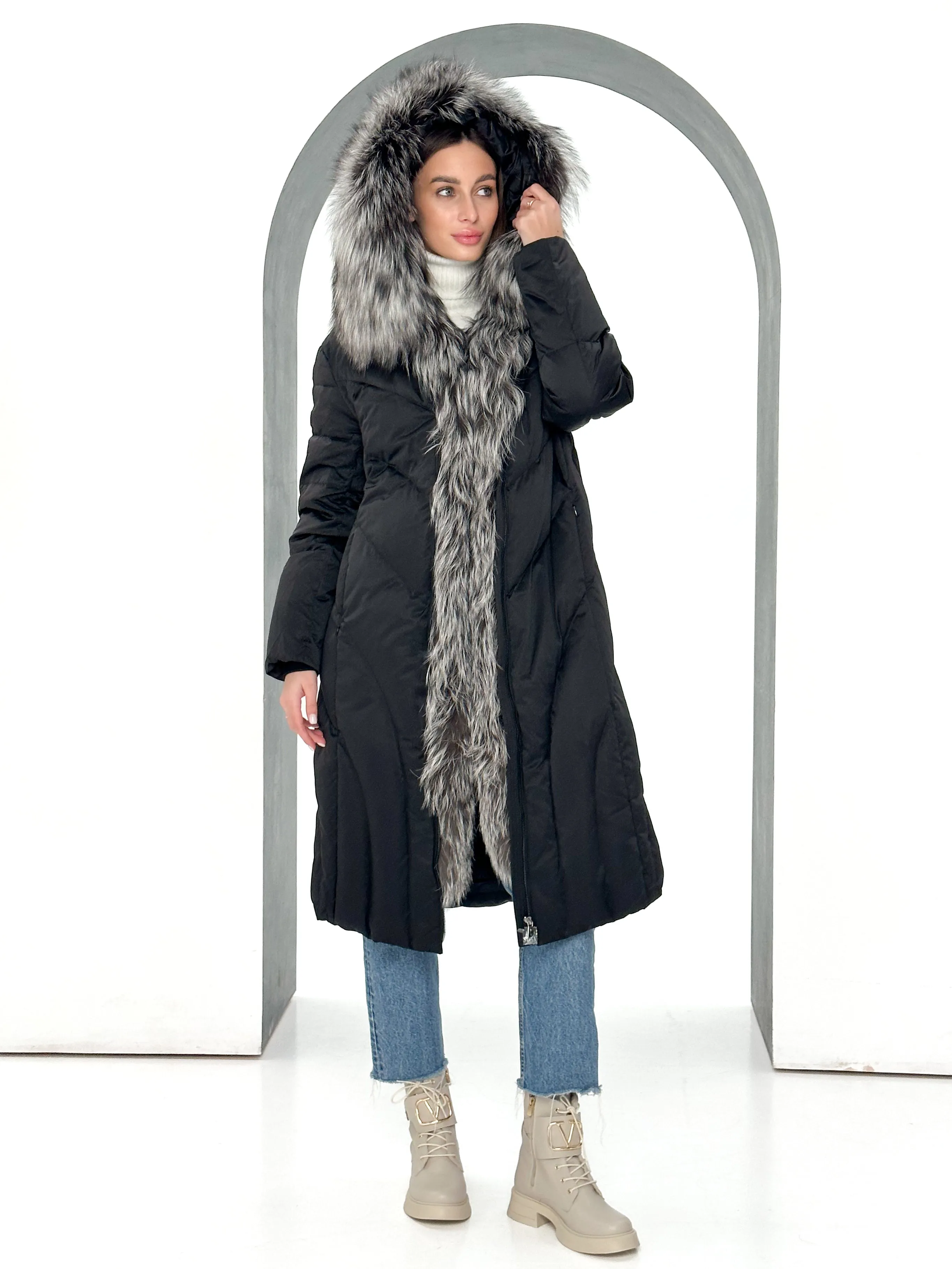 Melia Genuine Silver Fox Fur Down Parka