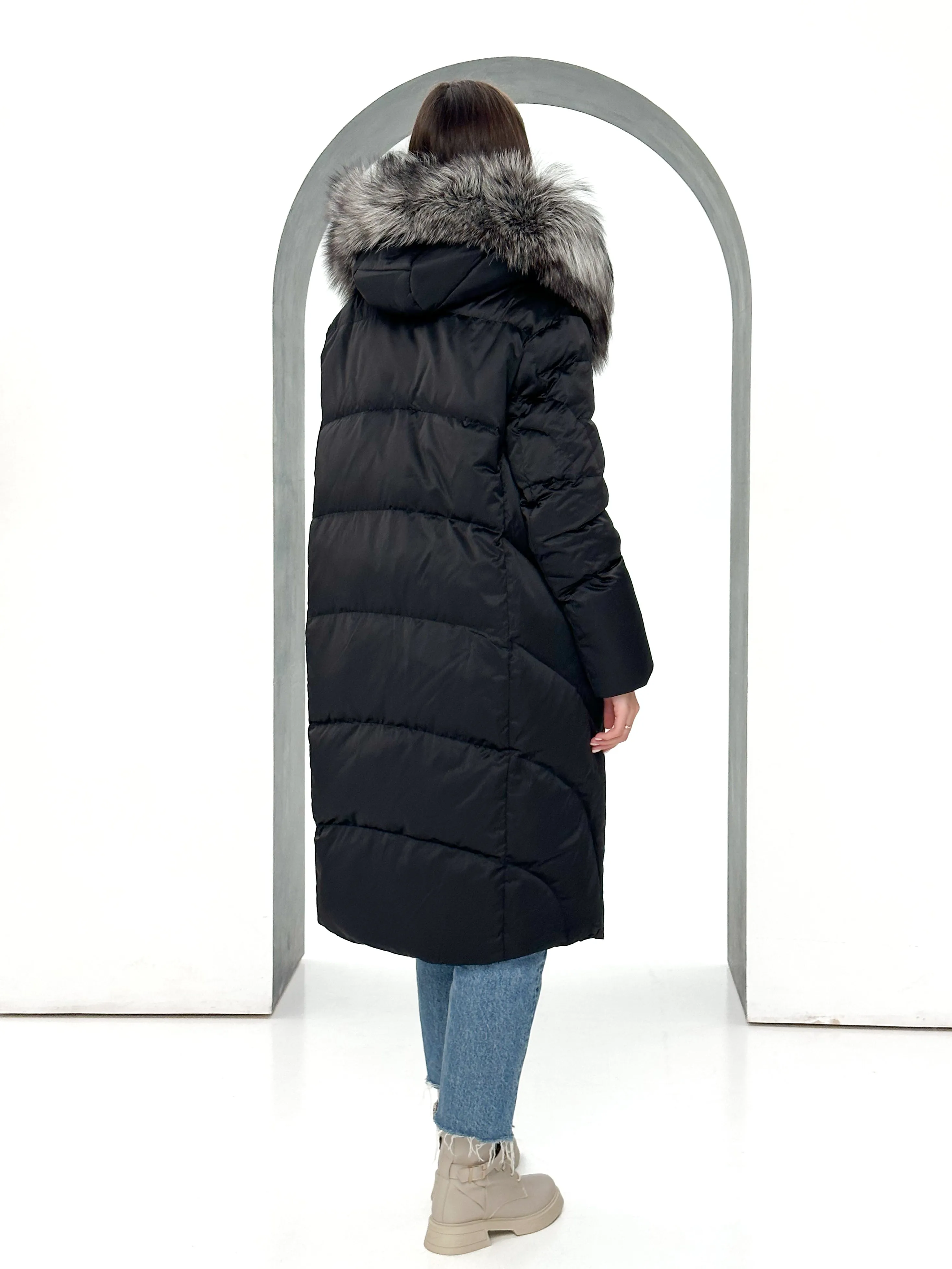 Melia Genuine Silver Fox Fur Down Parka