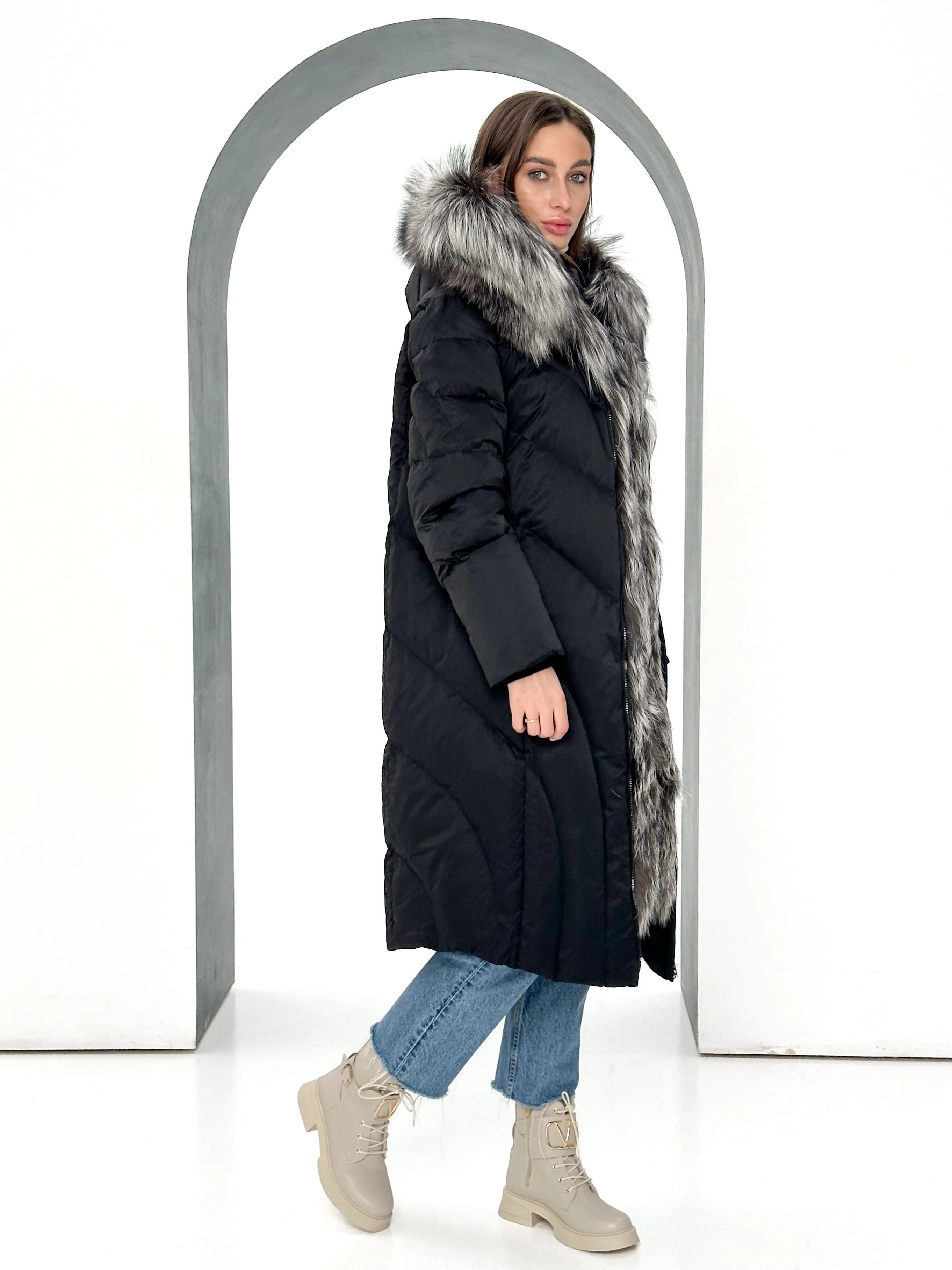 Melia Genuine Silver Fox Fur Down Parka