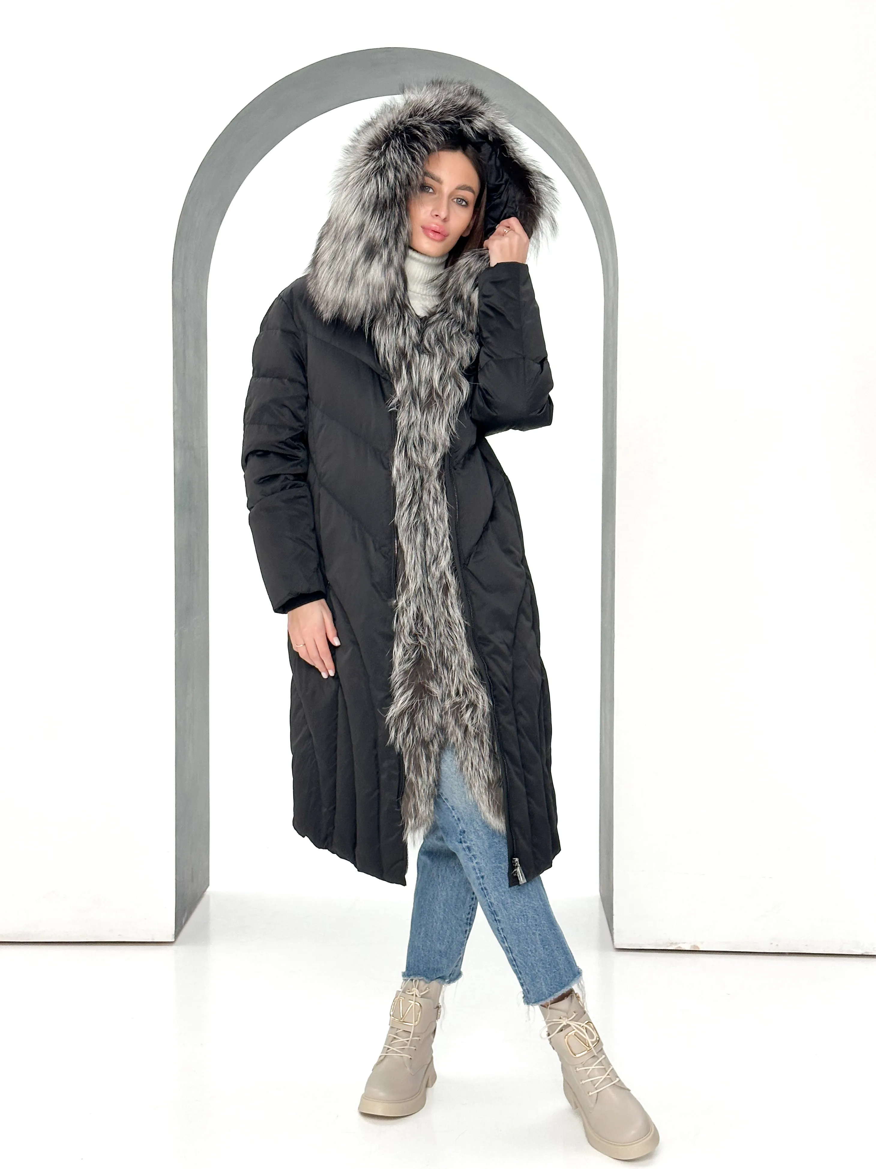 Melia Genuine Silver Fox Fur Down Parka