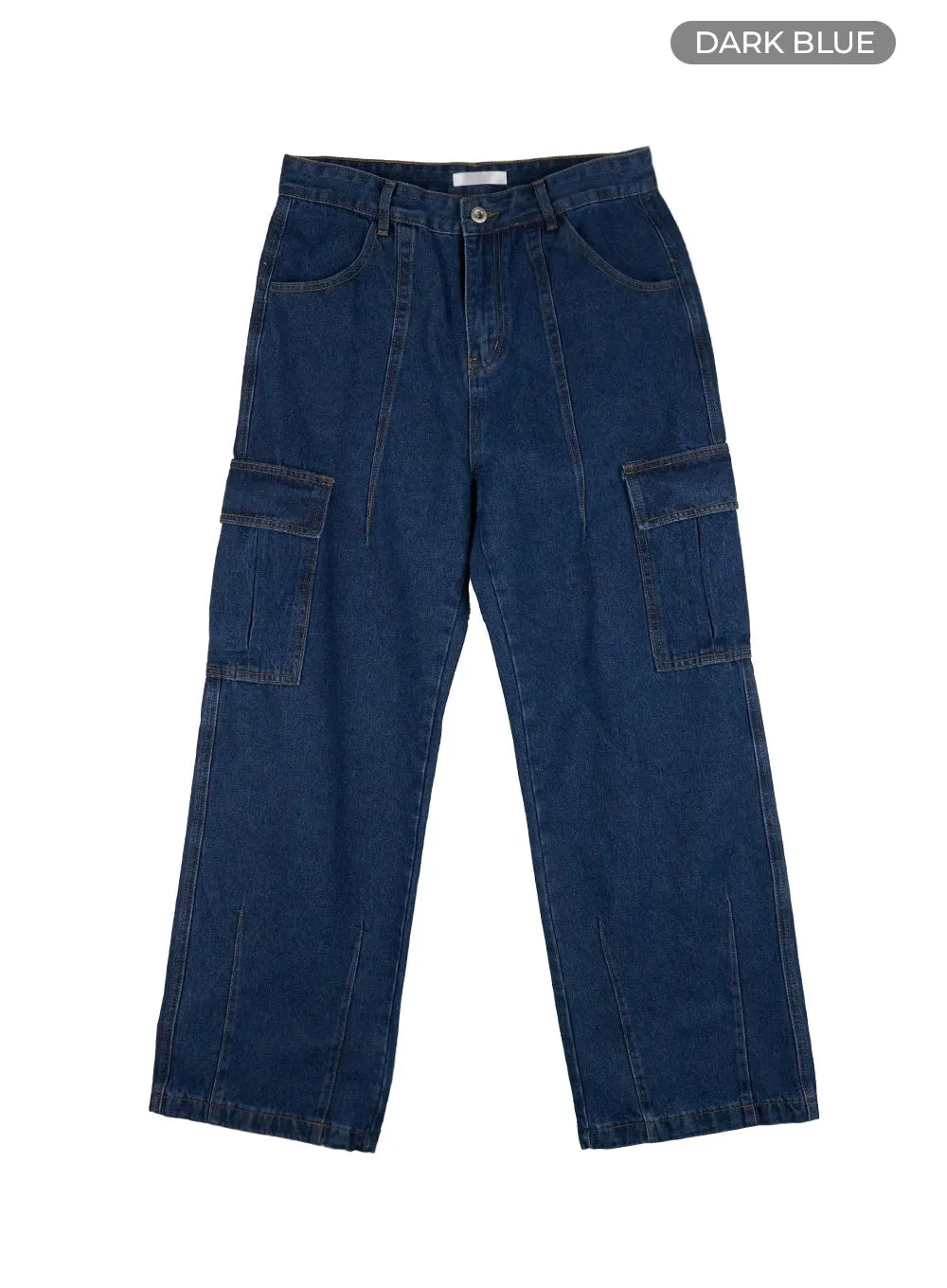 Men's Cargo Pocket Denim Wide-Leg Pants (Dark blue) IG416