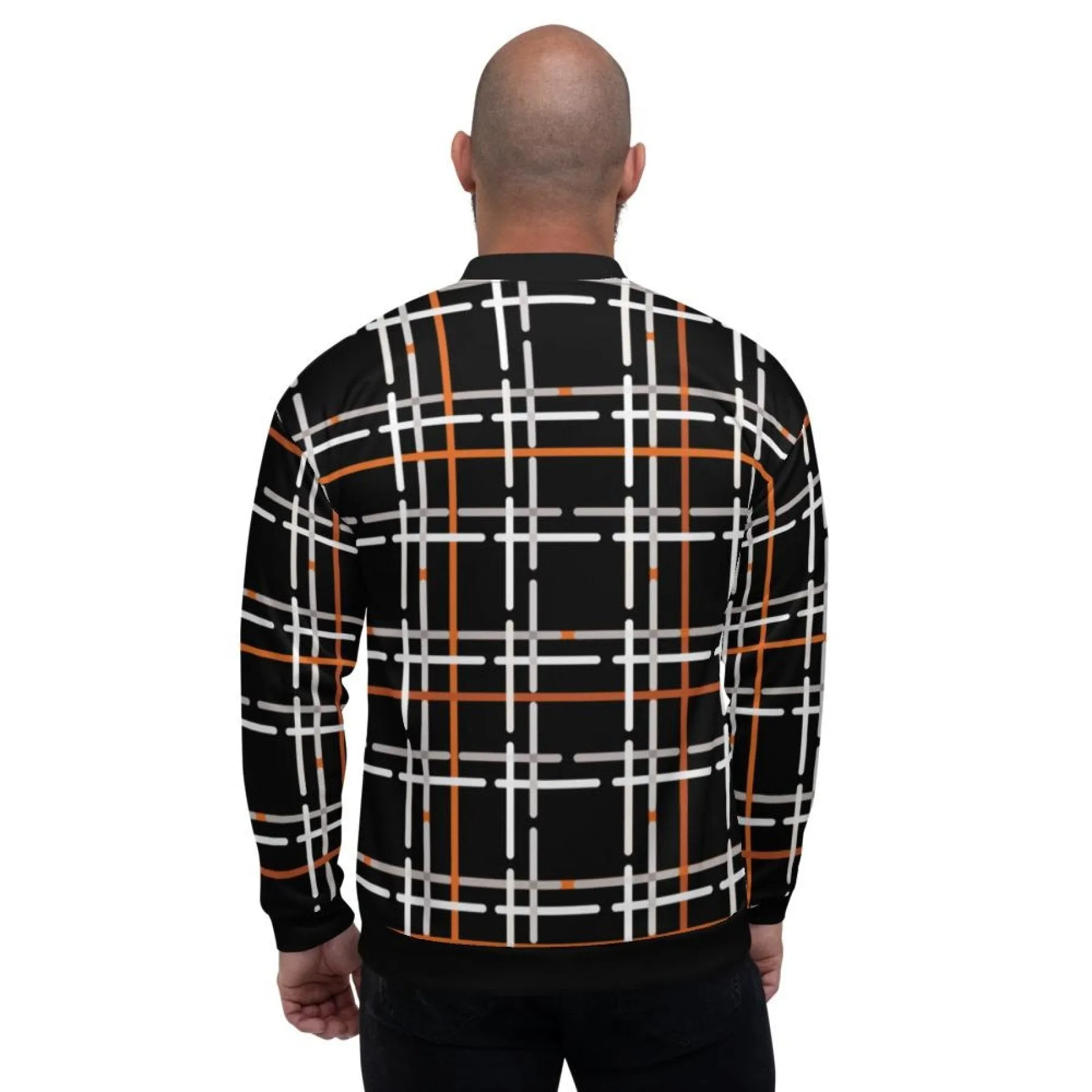 Mens Jacket - Tartan Plaid Colorblock Bomber Jacket Black/Multicolor