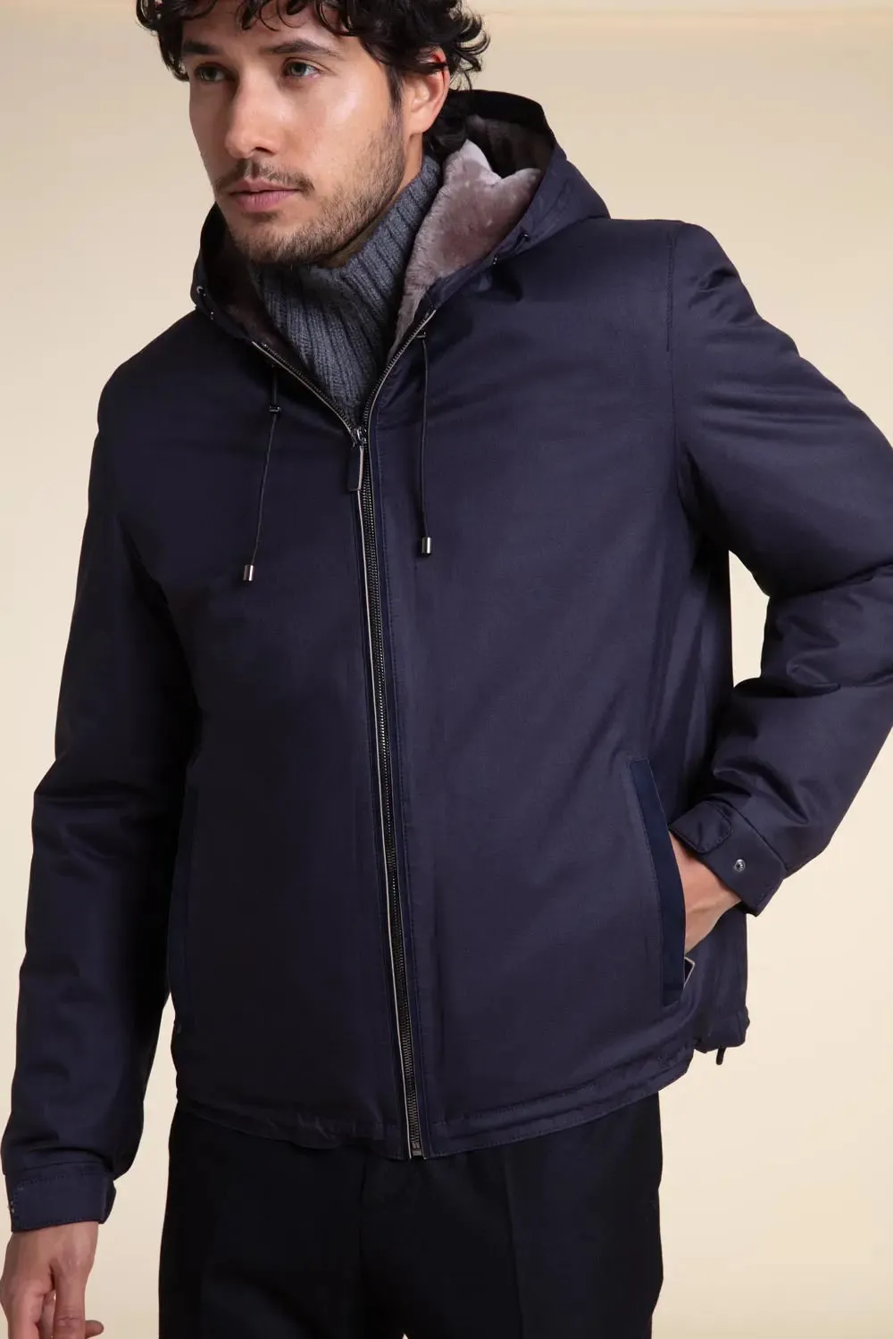 Mens parka jacket with fur hood