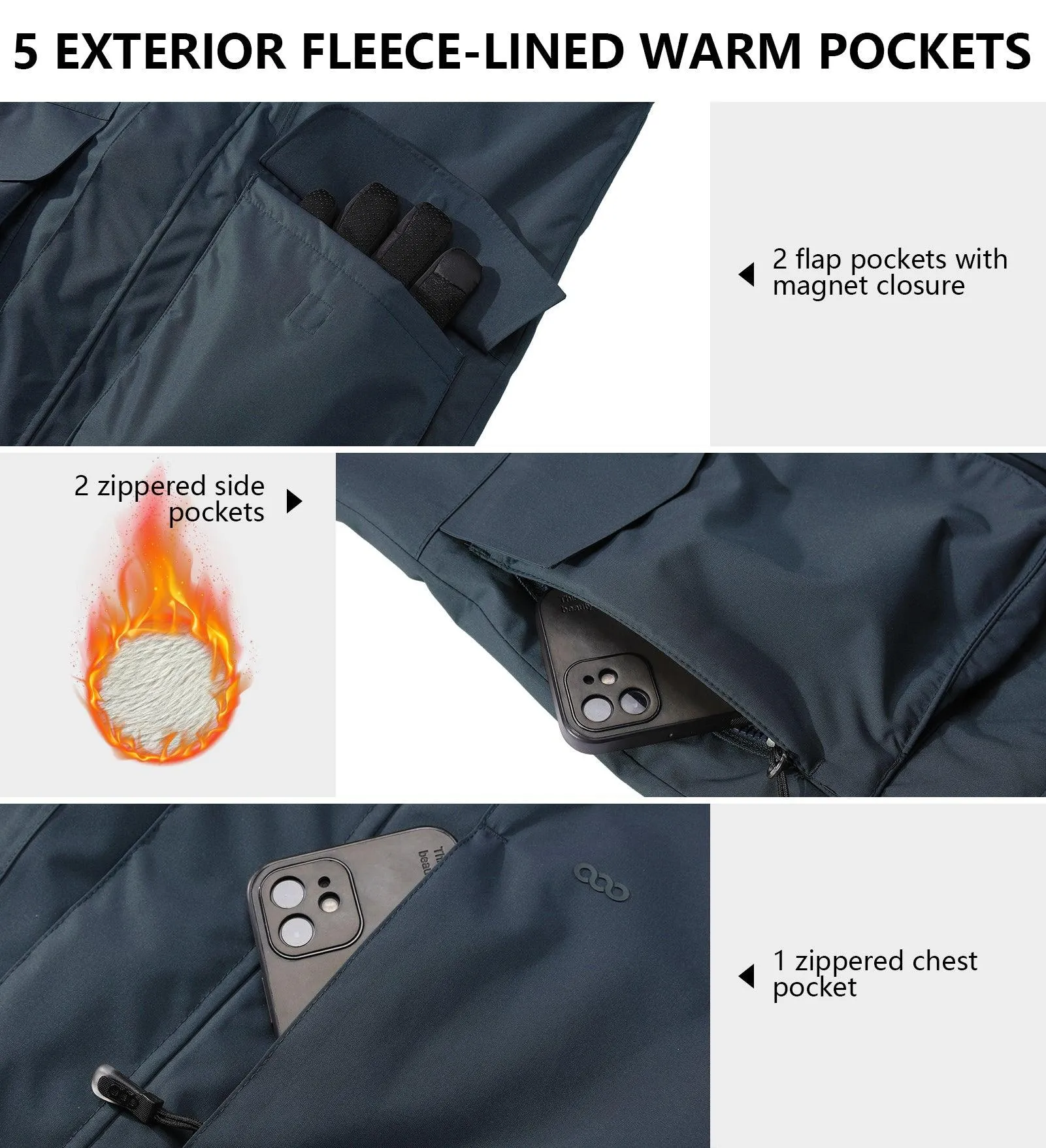 Men's Waterproof Insulated Winter Jacket with Hood, Long Coats Anorak Padded Warm Parka for Ski Snow Sports