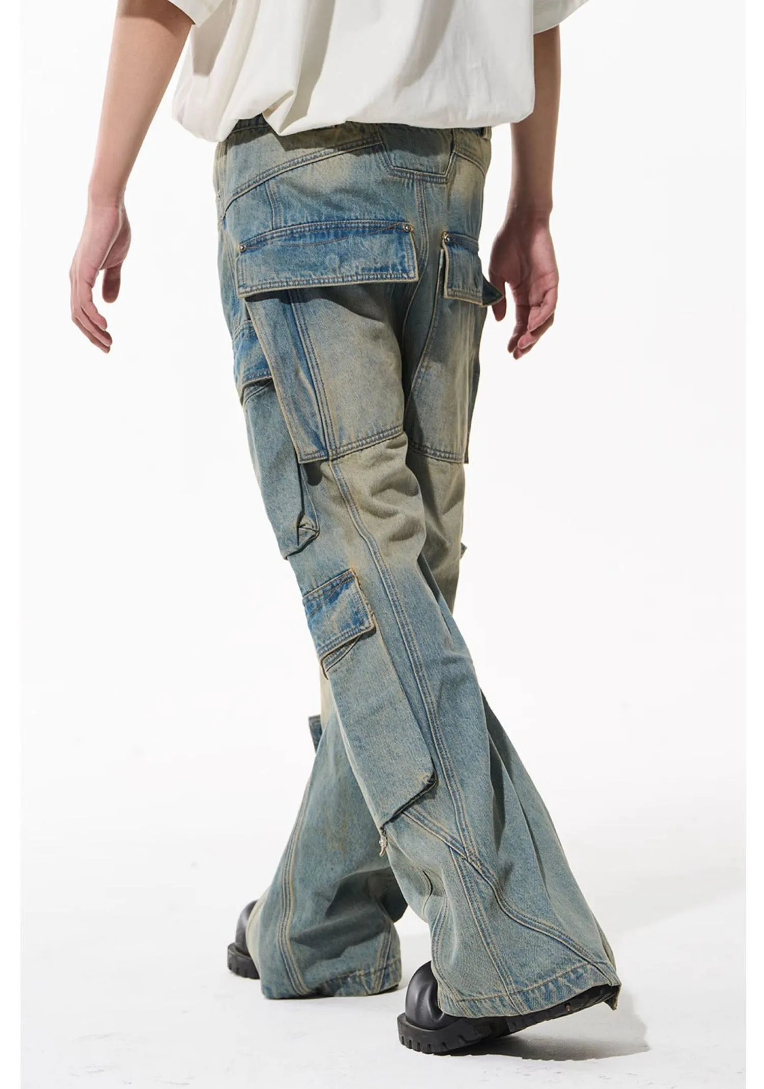 Mid-rise denim cargo pants