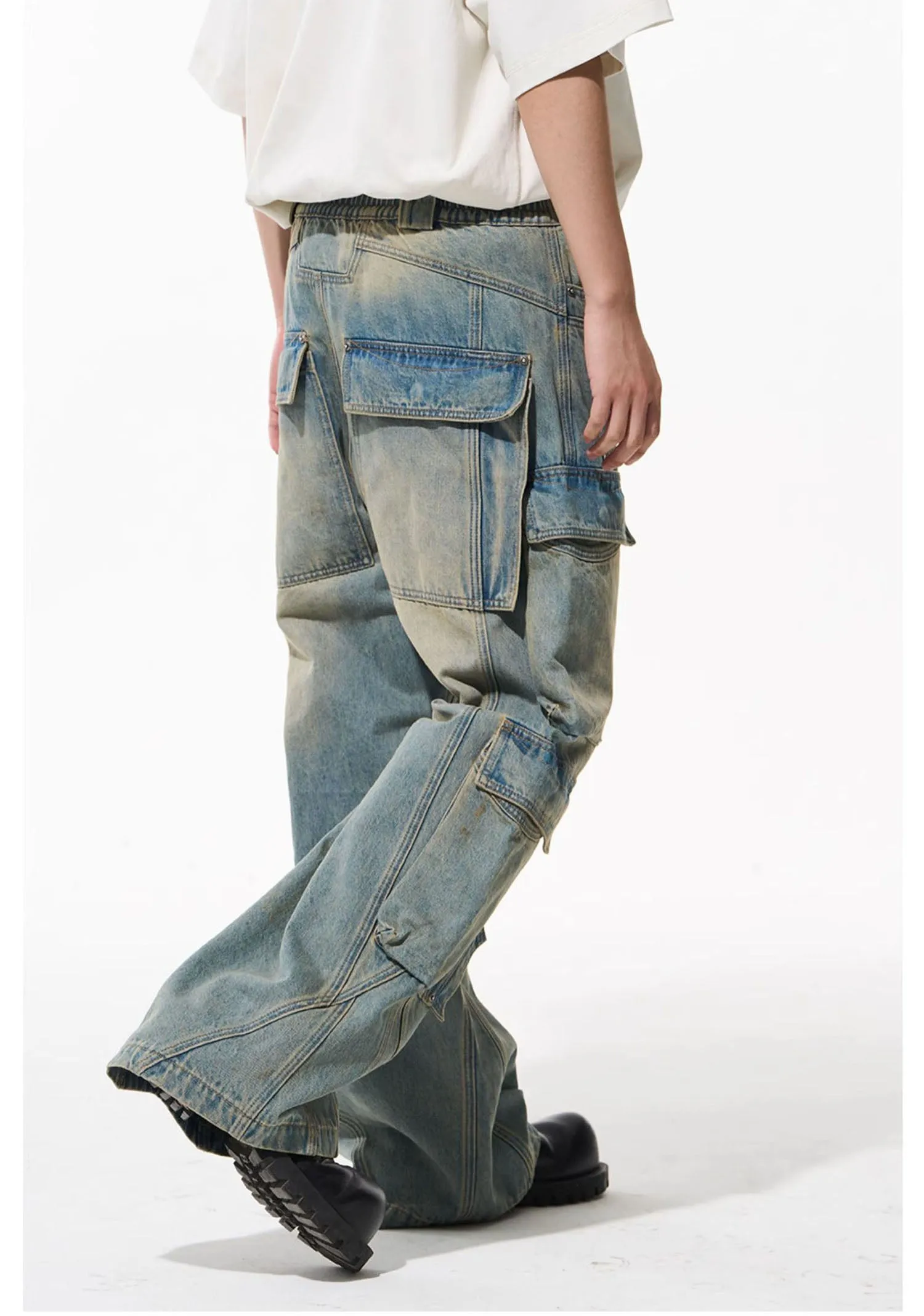 Mid-rise denim cargo pants