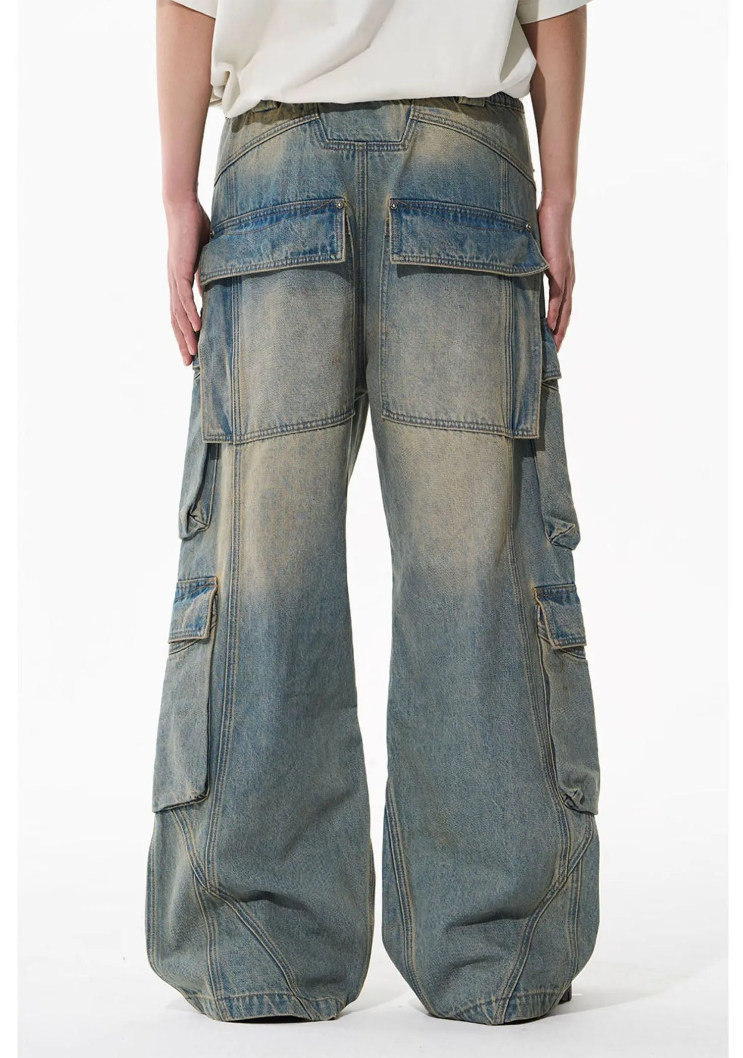 Mid-rise denim cargo pants