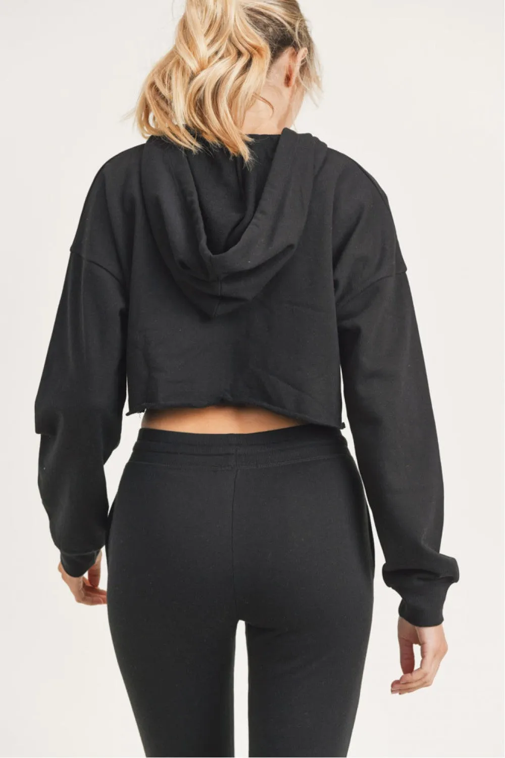 Mono B Crop Hoodie Zip-Up French Terry - Black