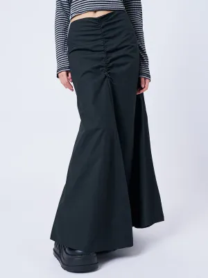 Morticia Black Ruched Maxi Skirt