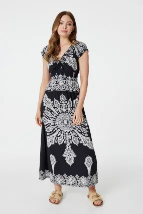 Mosaic Print Cap Sleeve Maxi Dress