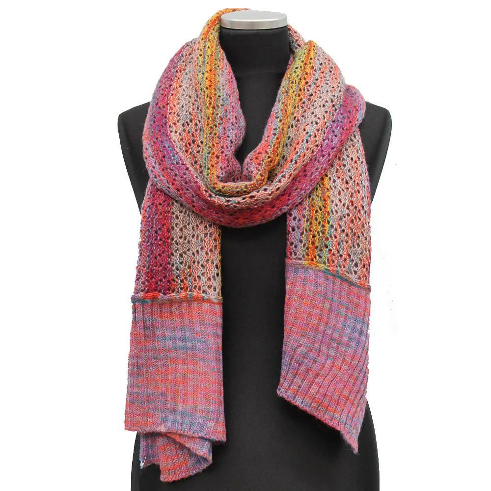 Multicolor Marble Knit Scarf w/ Contrast End-Pink Combo