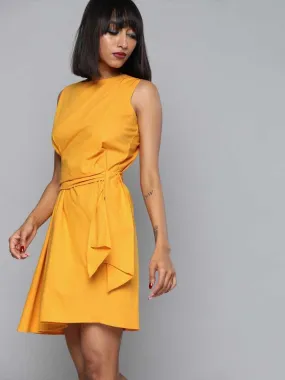 Mustard Side Knot Shift Dress