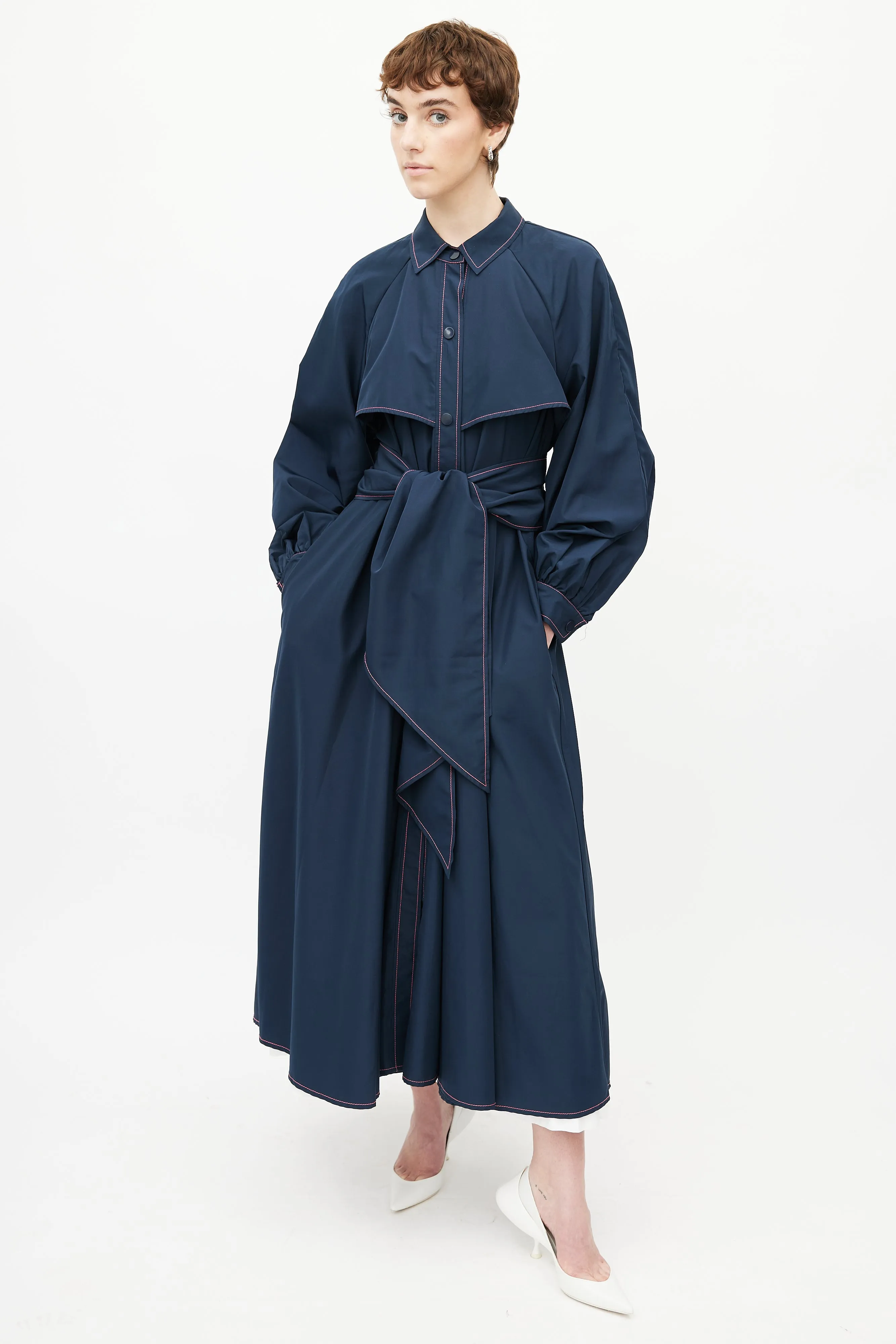 Navy & Pink Nylon Trench Coat