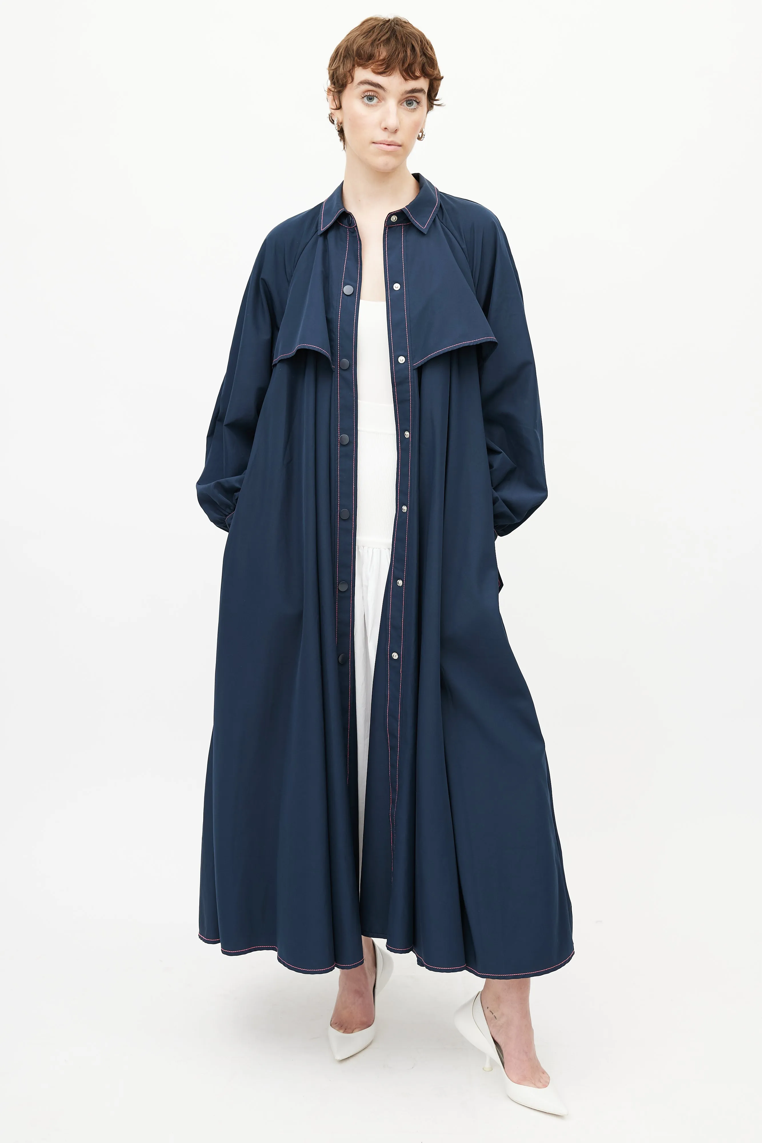 Navy & Pink Nylon Trench Coat