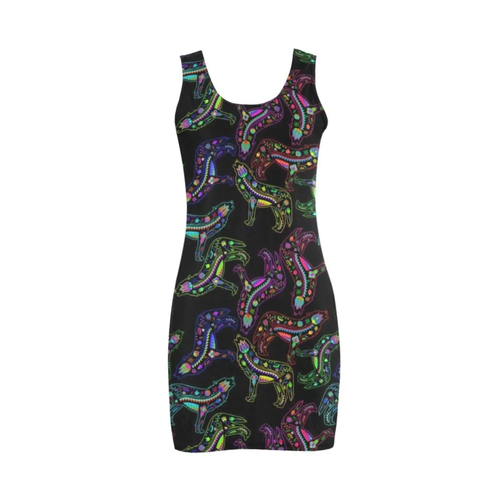 Neon Floral Wolves Medea Vest Dress