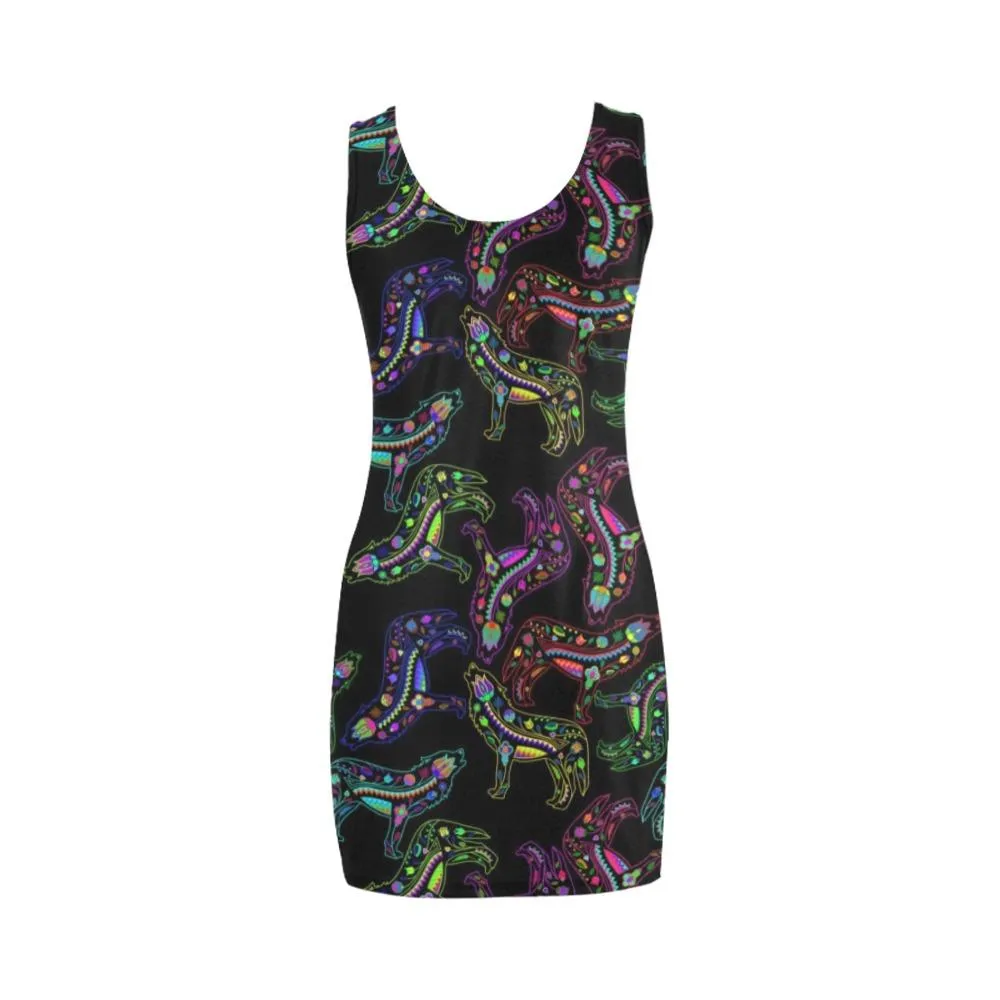 Neon Floral Wolves Medea Vest Dress